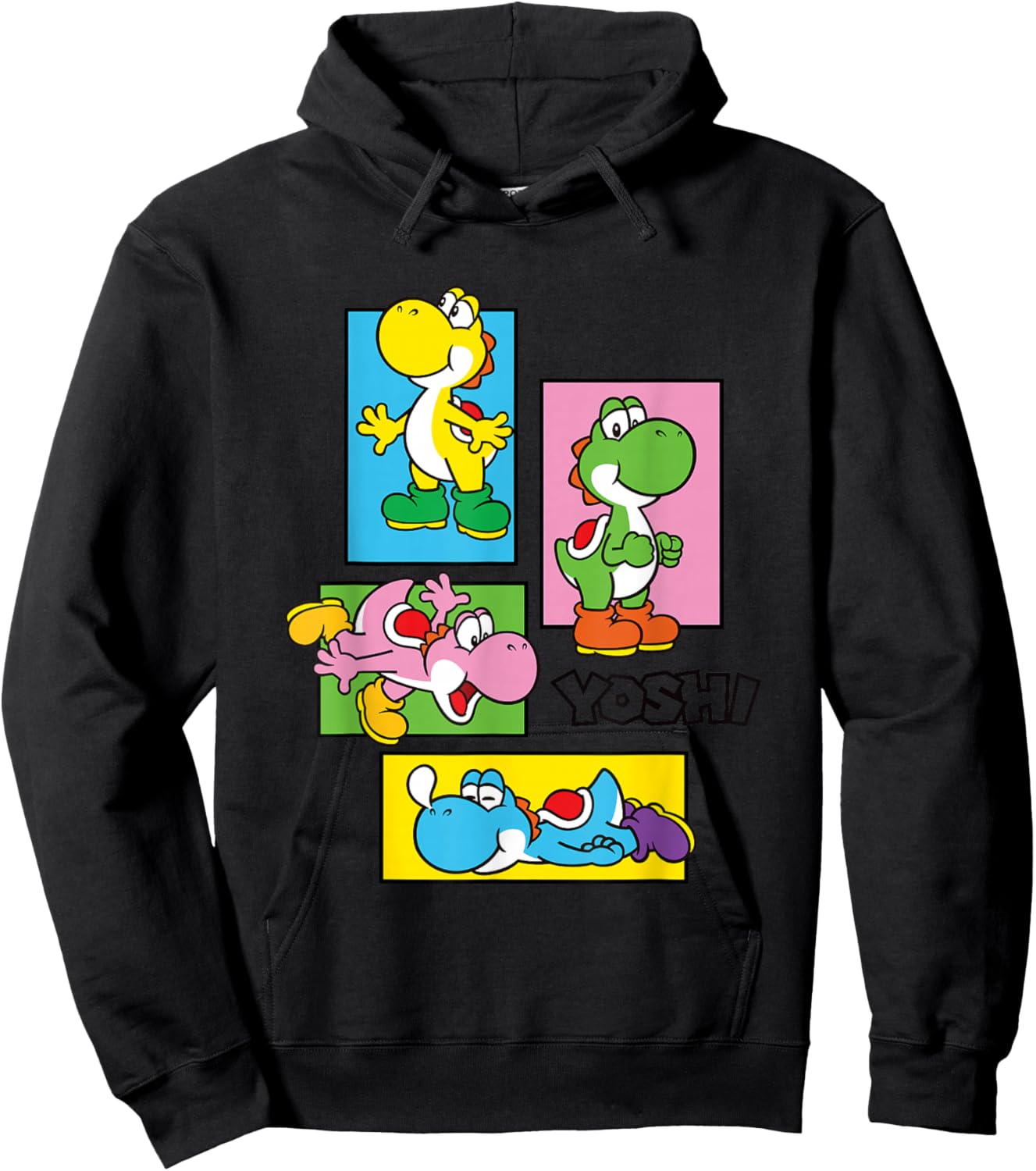 Super Mario Bros Yoshi Color Retro Expression Portraits Hoodie - Hoodie | Black