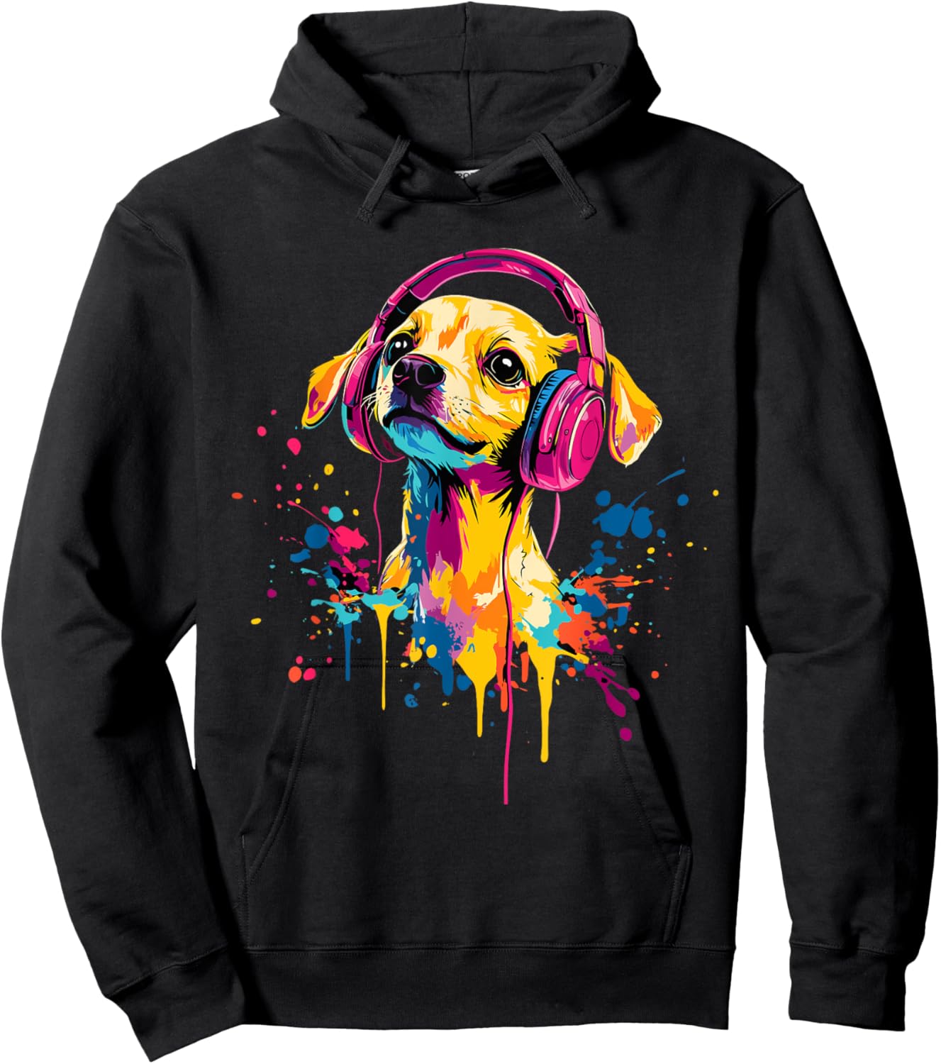 Chiweenie Lover Pop Art Wearing Headphones Funny Chiweenie Hoodie - Hoodie | Black