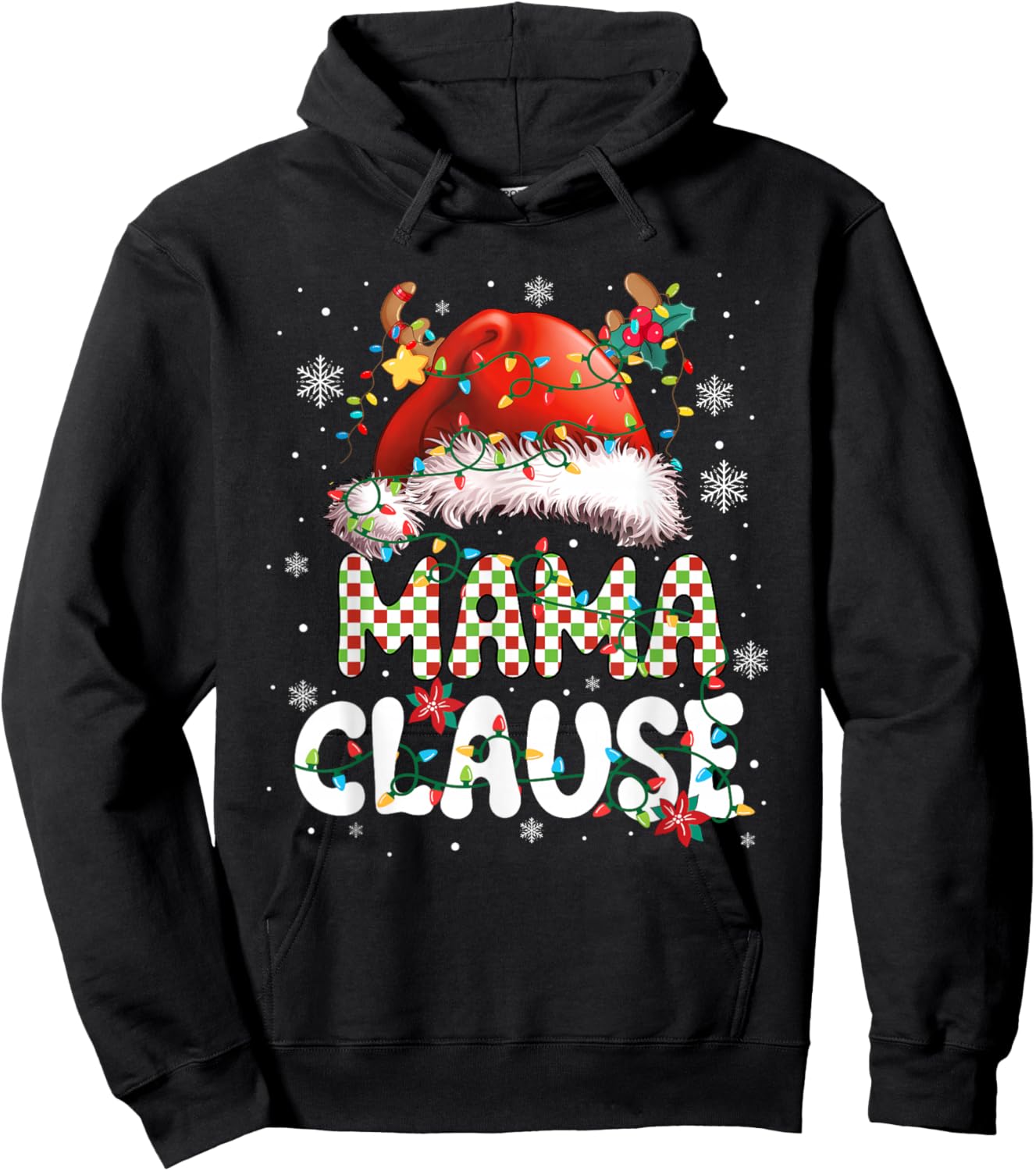 Mama Claus Christmas Santa Hat Reindeer Family Matching Hoodie - Hoodie | Black