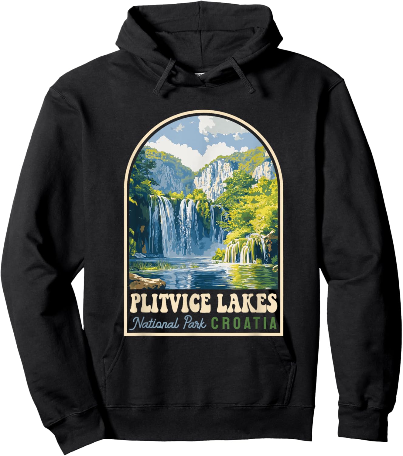 Plitvice Lakes National Park Croatia Souvenir Retro Hoodie - Hoodie | Black