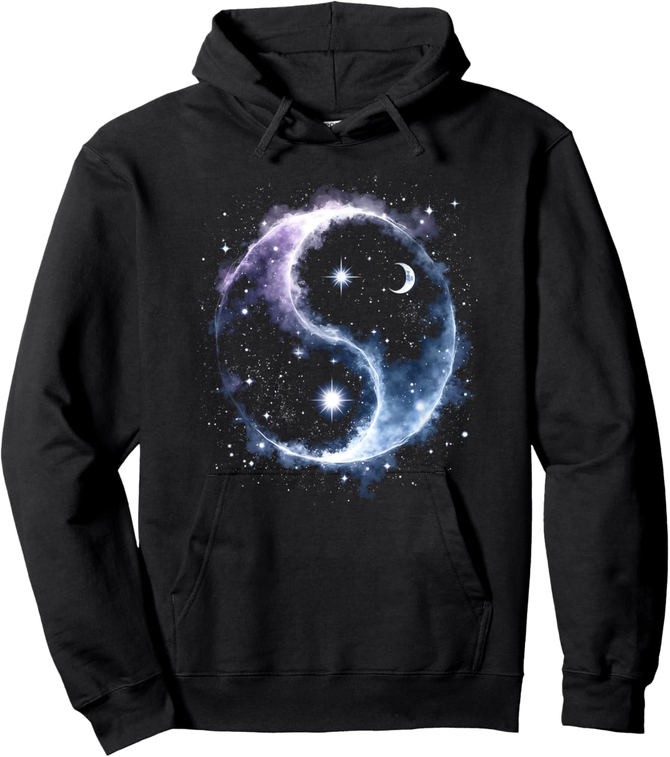 Celestial Yin-Yang Star and Moon Cosmic Graphic Hoodie - Hoodie | Black