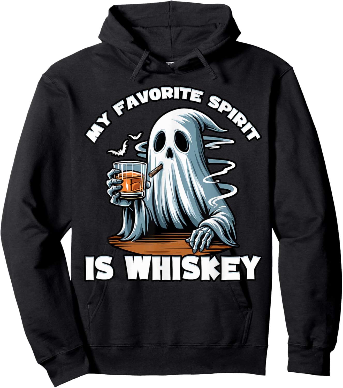 My Favorite Spirit is Whiskey | Funny Ghost Drinking Whiskey Hoodie - Hoodie | Black