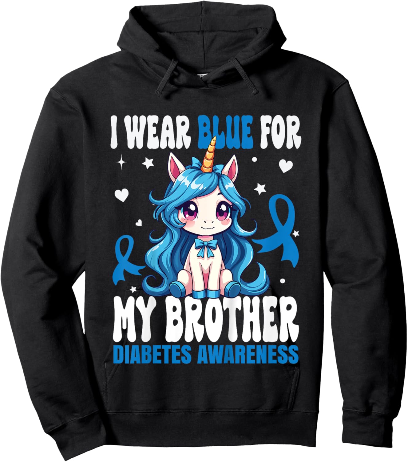 Kids I Wear Blue For My Brother Diabetes Awareness T1D Diabetes Hoodie - Hoodie | Black