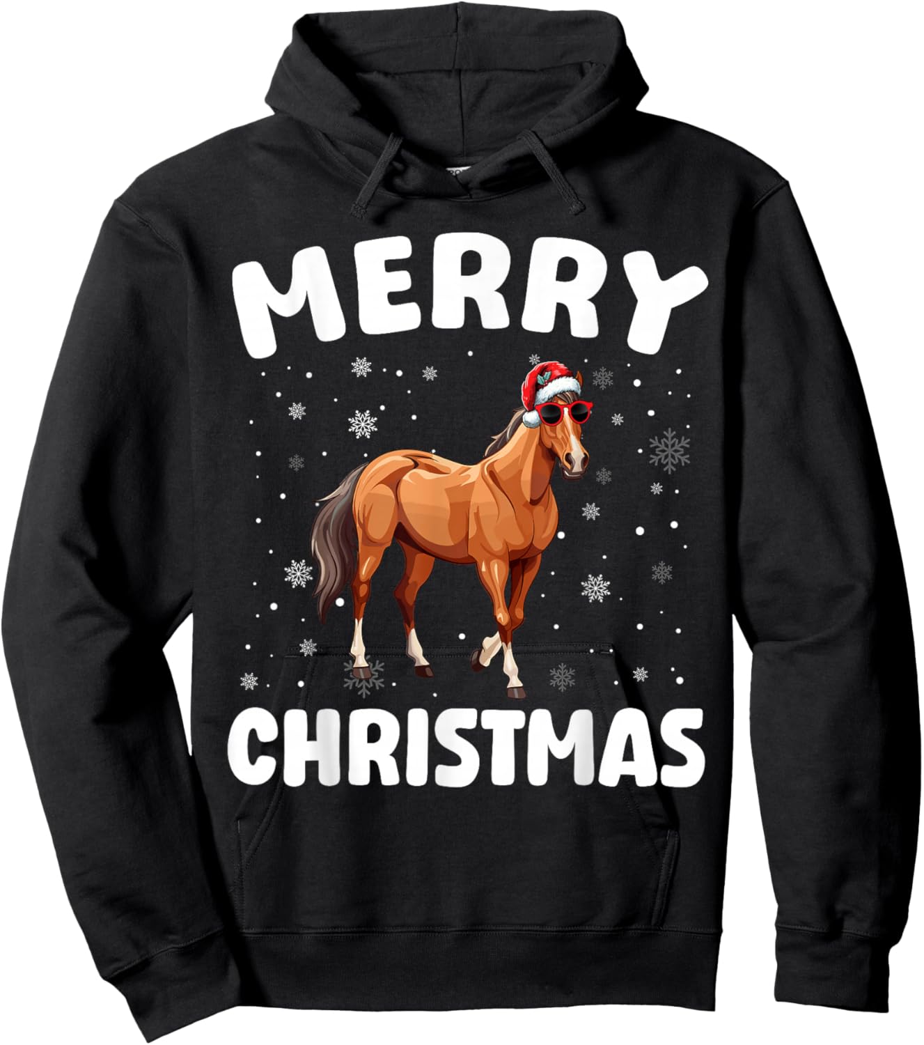 Merry Christmas Horse Merry Xmas Funny Boy Girl Kids Hoodie - Hoodie | Black