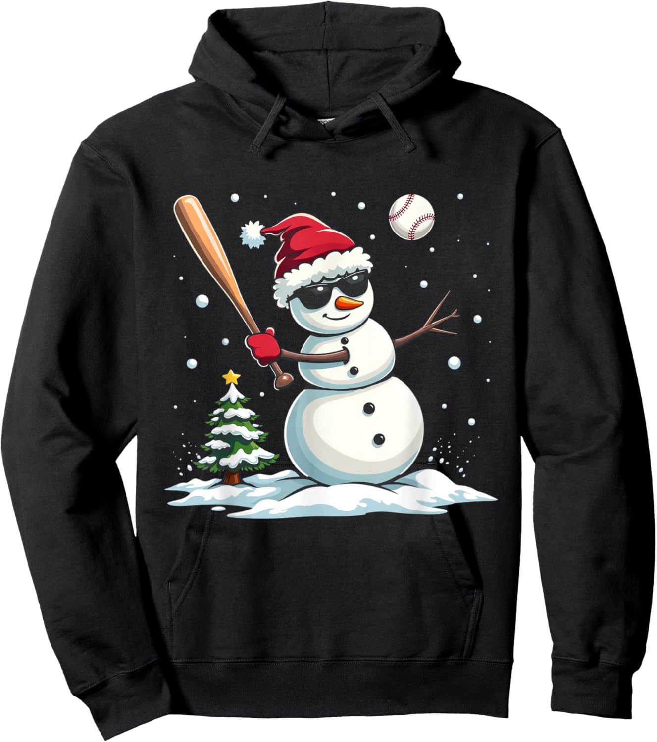 Baseball Christmas Funny Snowman Playing Baseball Xmas Hoodie - Hoodie | Black