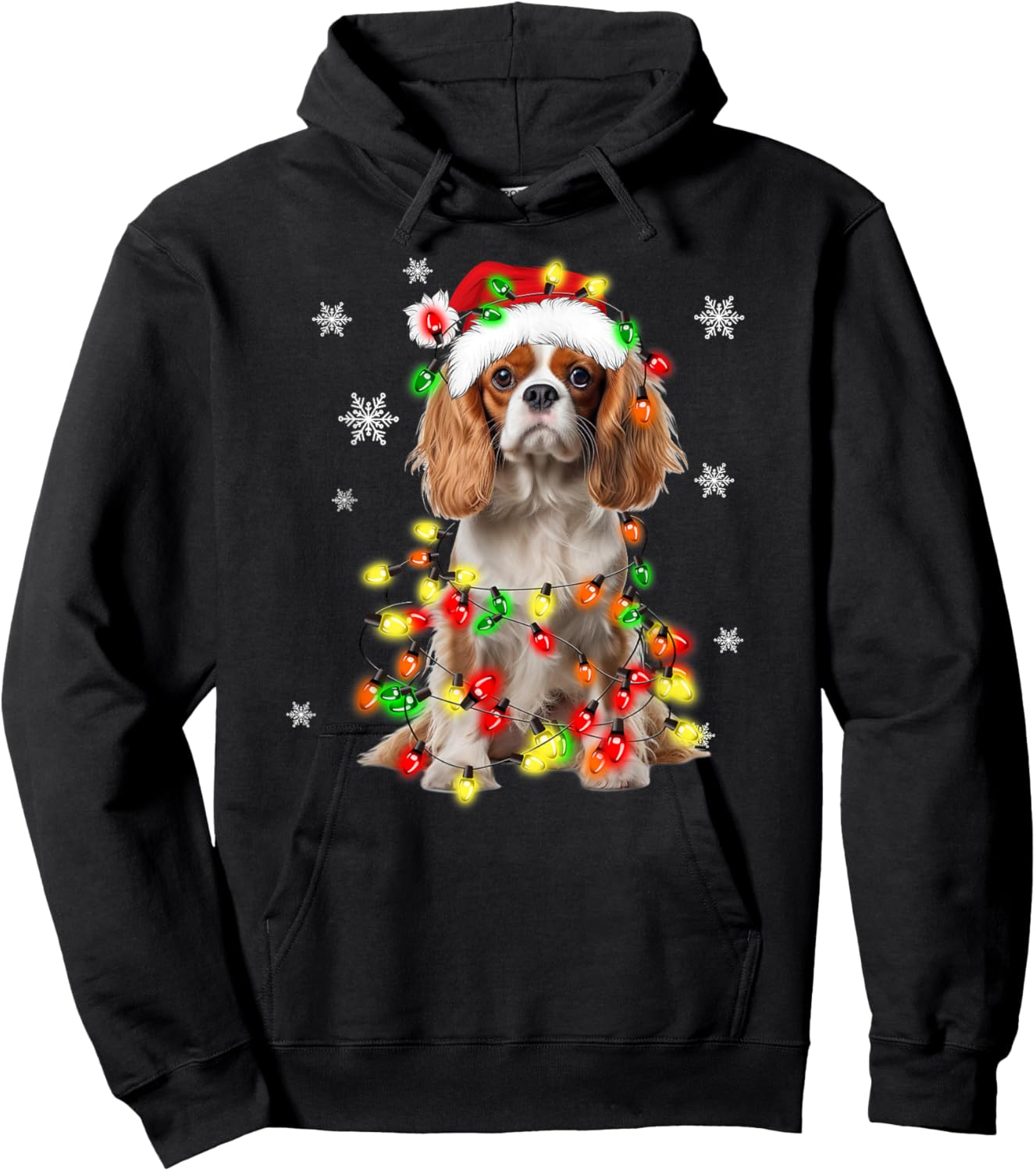 Cavalier King Charles Spaniel Dog Christmas Lights Pajama Women Kids Hoodie - Hoodie | Black