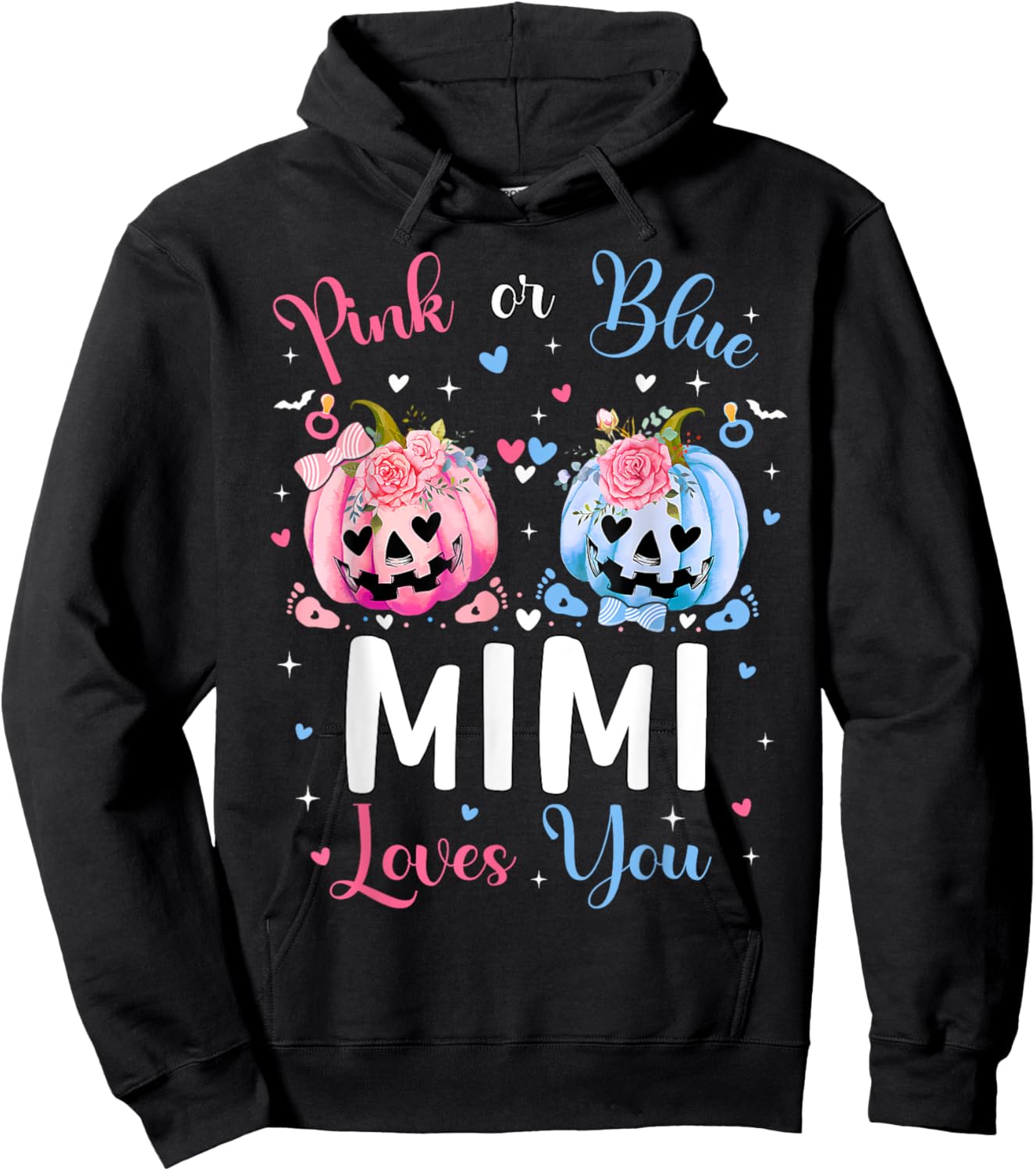 Pink or Blue Mimi Loves You Pumpkin Gender Reveal Party Hoodie - Hoodie | Black