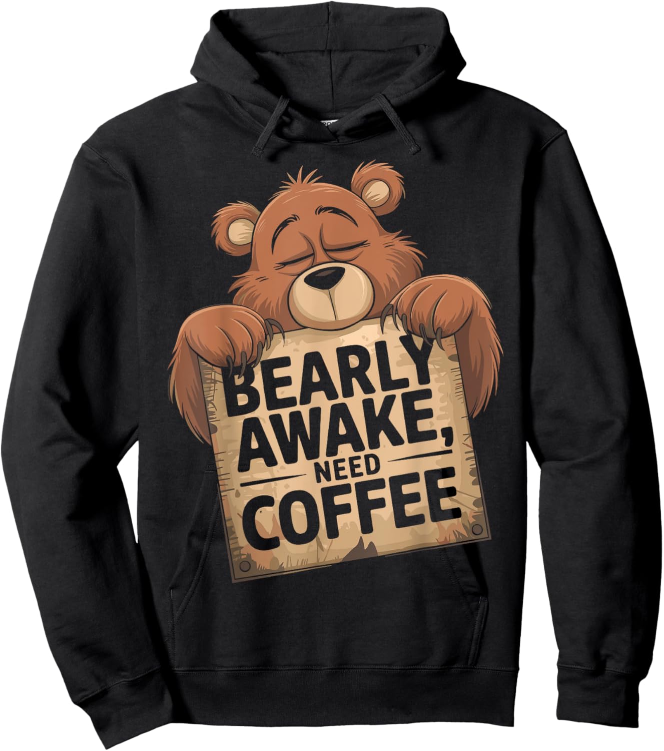 Bearly Awake Coffee Lovers Design Vintage Humor Hoodie - Hoodie | Black