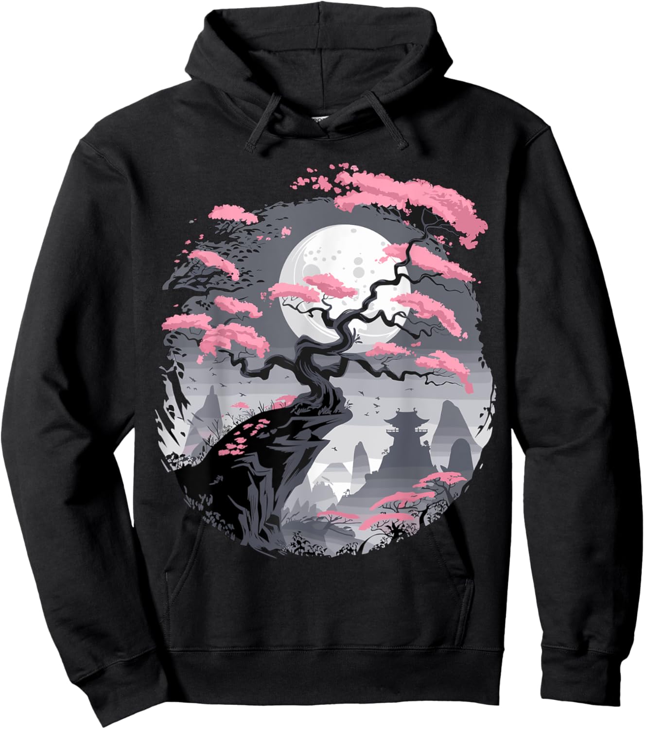 Japanese Sakura Garden Mount Fuji Cherry Blossom Hoodie - Hoodie | Black
