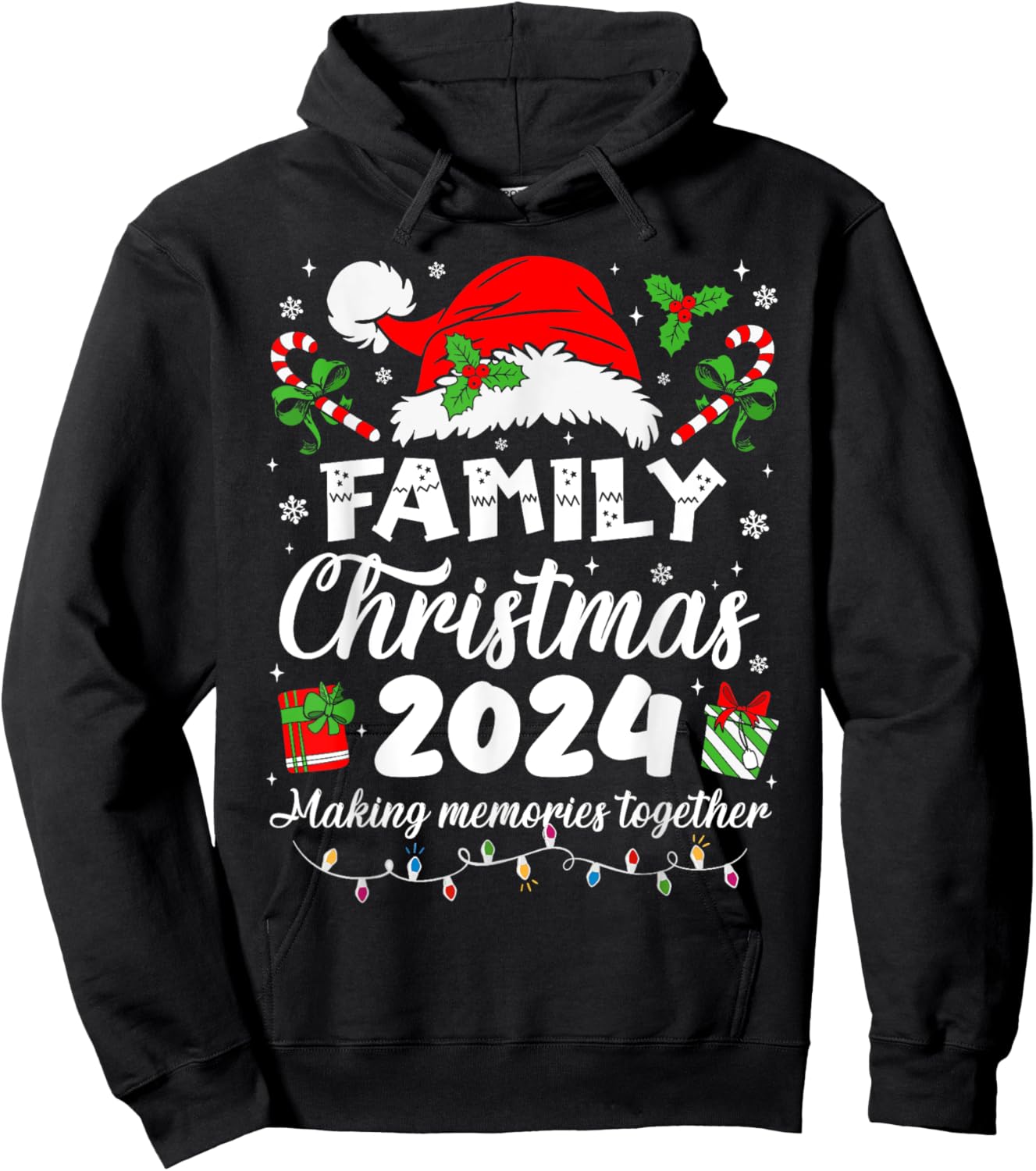 Family Christmas 2024 Matching Squad Santa Elf Pajama Xmas Hoodie - Hoodie | Black