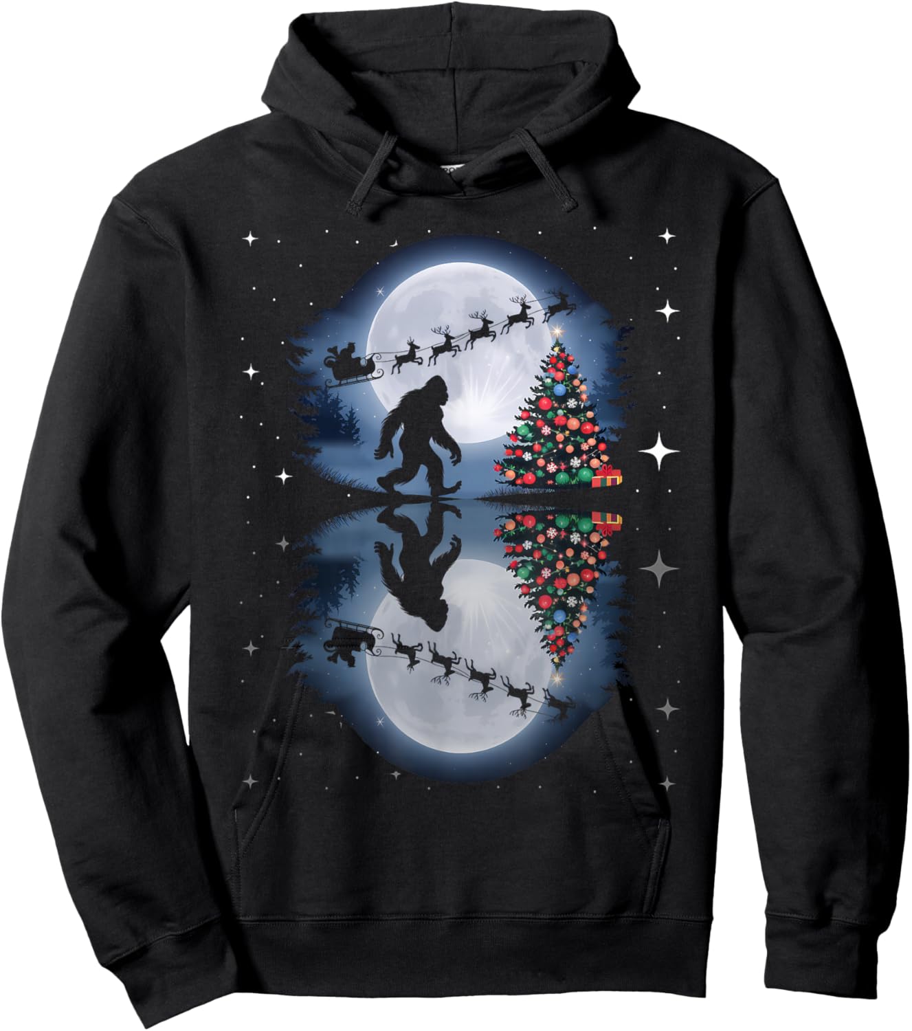 Funny Bigfoot Christmas Santa Sleigh Reindeer Hoodie - Hoodie | Black