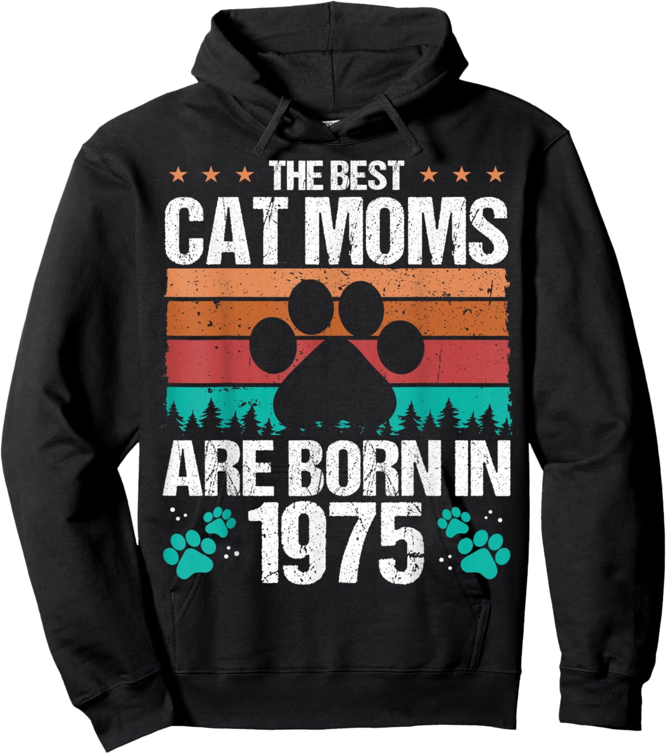 1975 Birthday Cat Mother Vintage Cat Mom Born in 1975 Women Kids Hoodie - Hoodie | Black