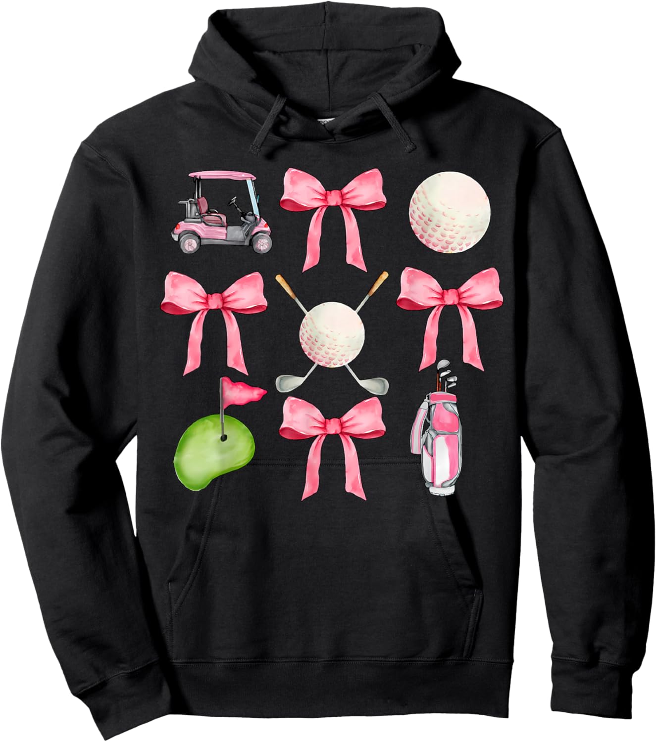 Golf Coquette Bow Golf Ball Mom Game Day Golfing Golfer Hoodie - Hoodie | Black