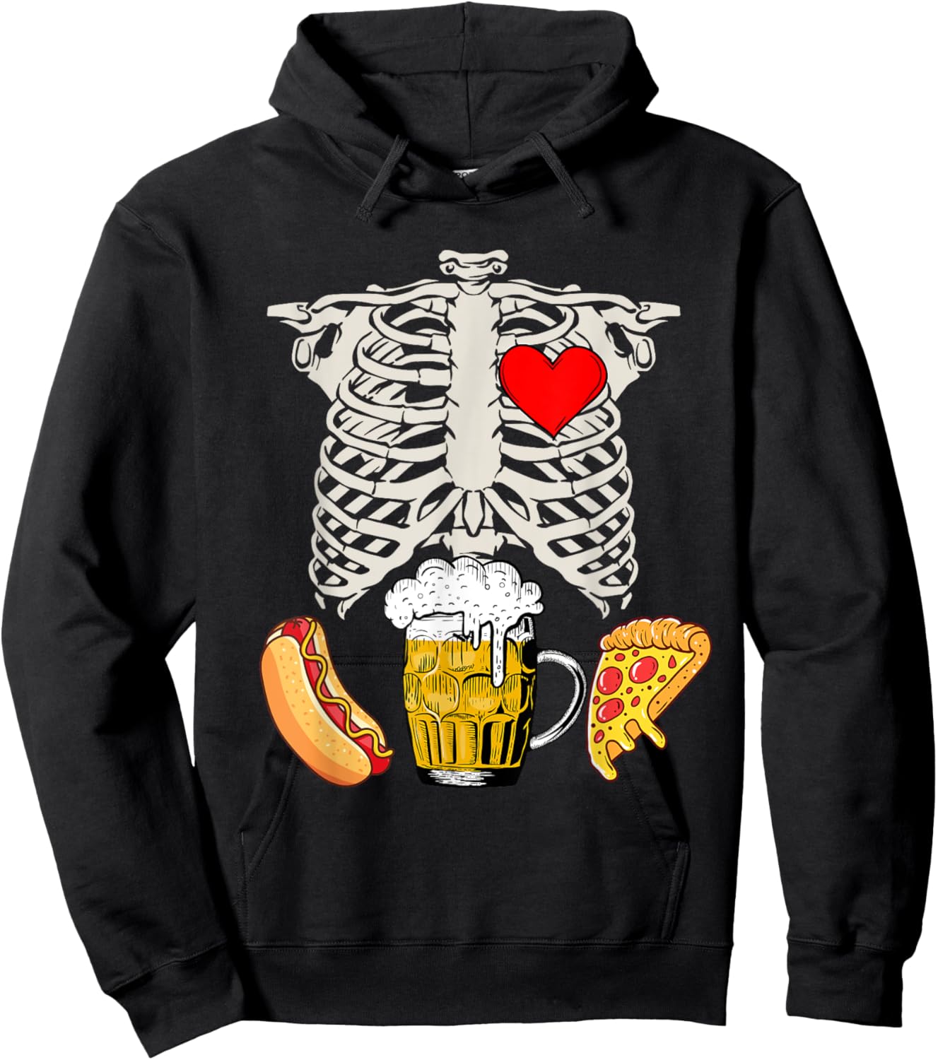 Dad Skeleton Halloween Beer Pizza Funny Pregnancy Couple Men Hoodie - Hoodie | Black