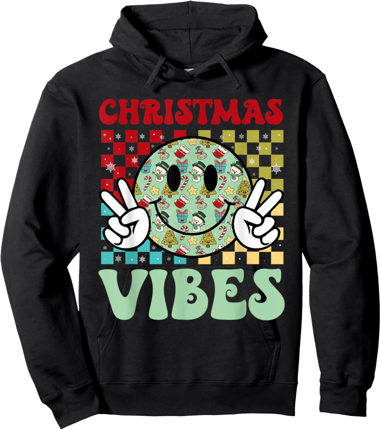Groovy Christmas Vibes Santa Claus Xmas Kids Girls Hoodie - Hoodie | Black