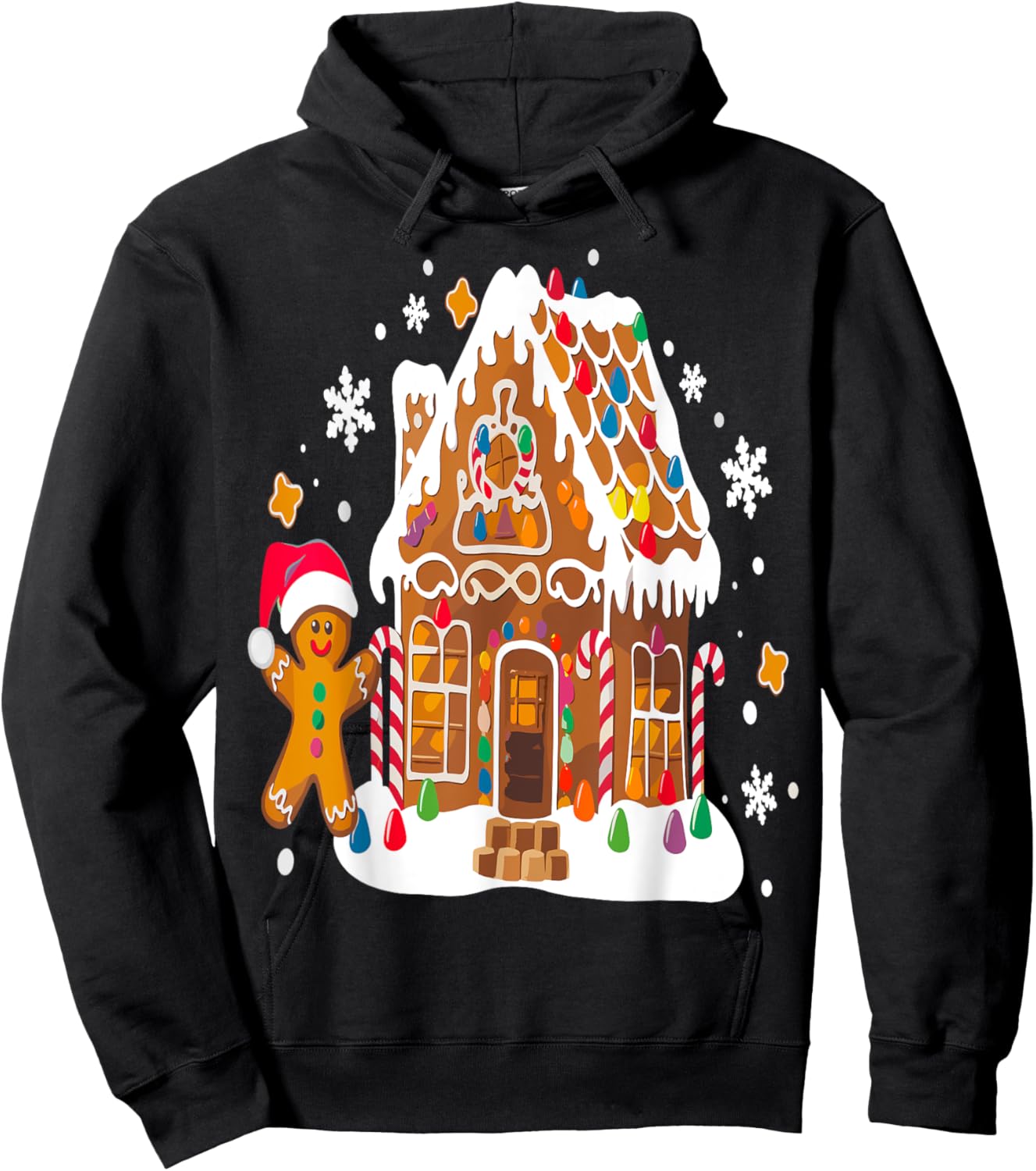 Gingerbread Houses and Snowflakes Sweet Christmas Hoodie - Hoodie | Black