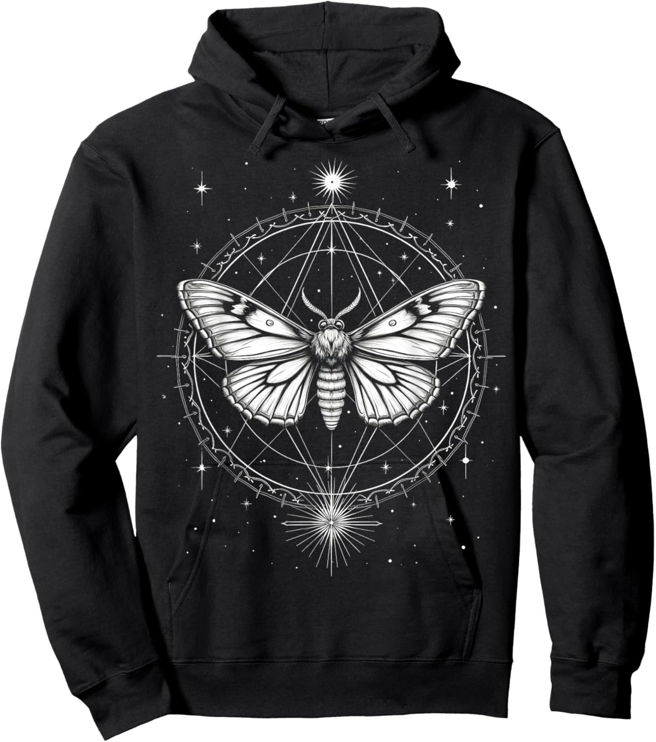 Mystical Moth Stars Celestial Hoodie - Hoodie | Black