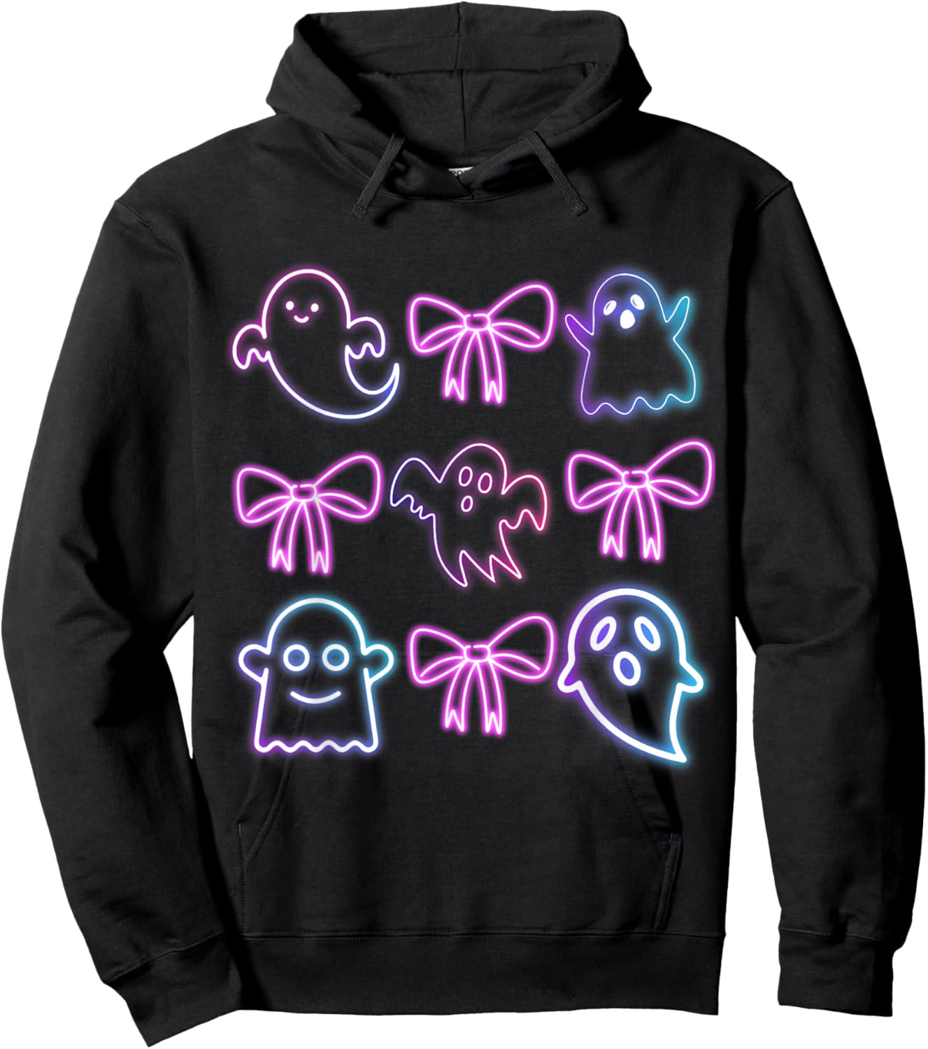 Cute Boo Ghost Spooky Season Glow In Halloween Night Bow Hoodie - Hoodie | Black