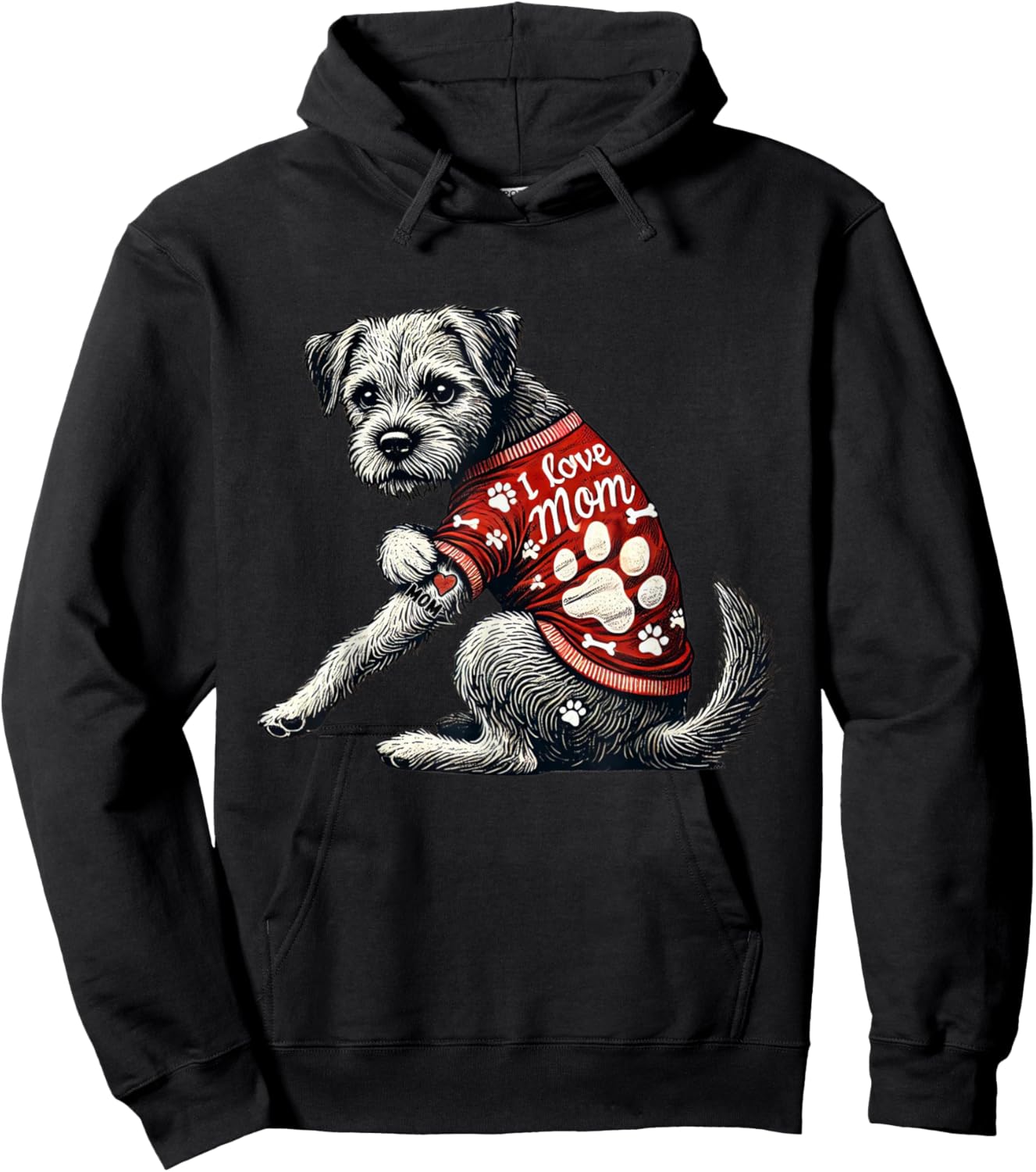 Funny I Love Mom Tattoo Border Terrier Mom Hoodie - Hoodie | Black