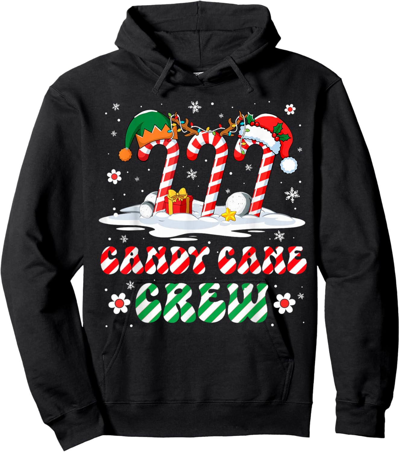 Candy Cane Crew Christmas Xmas Santa Kids Groovy Hoodie - Hoodie | Black