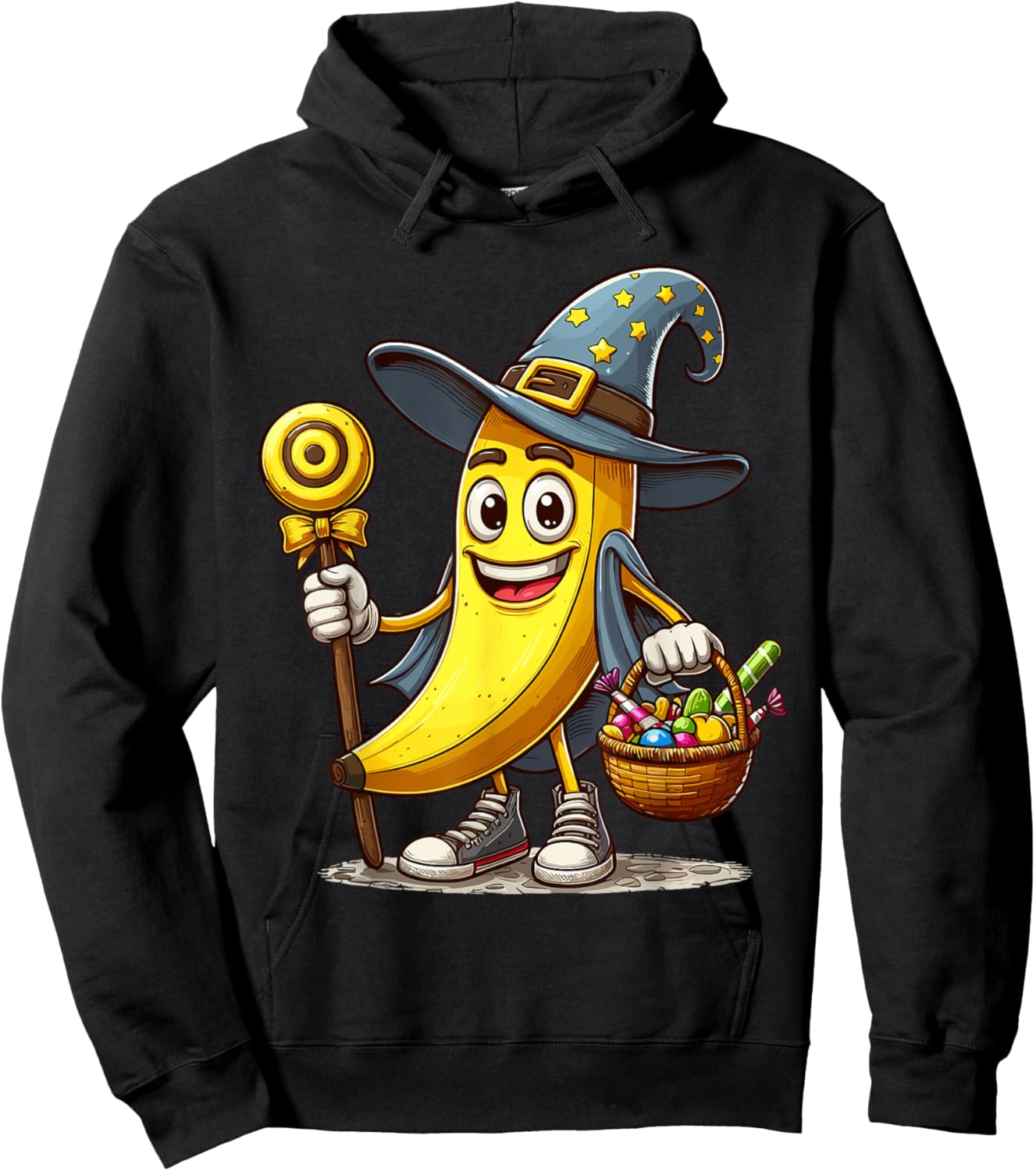 Funny Banana Witch Halloween Hat Holding Candy Halloween Hoodie - Hoodie | Black