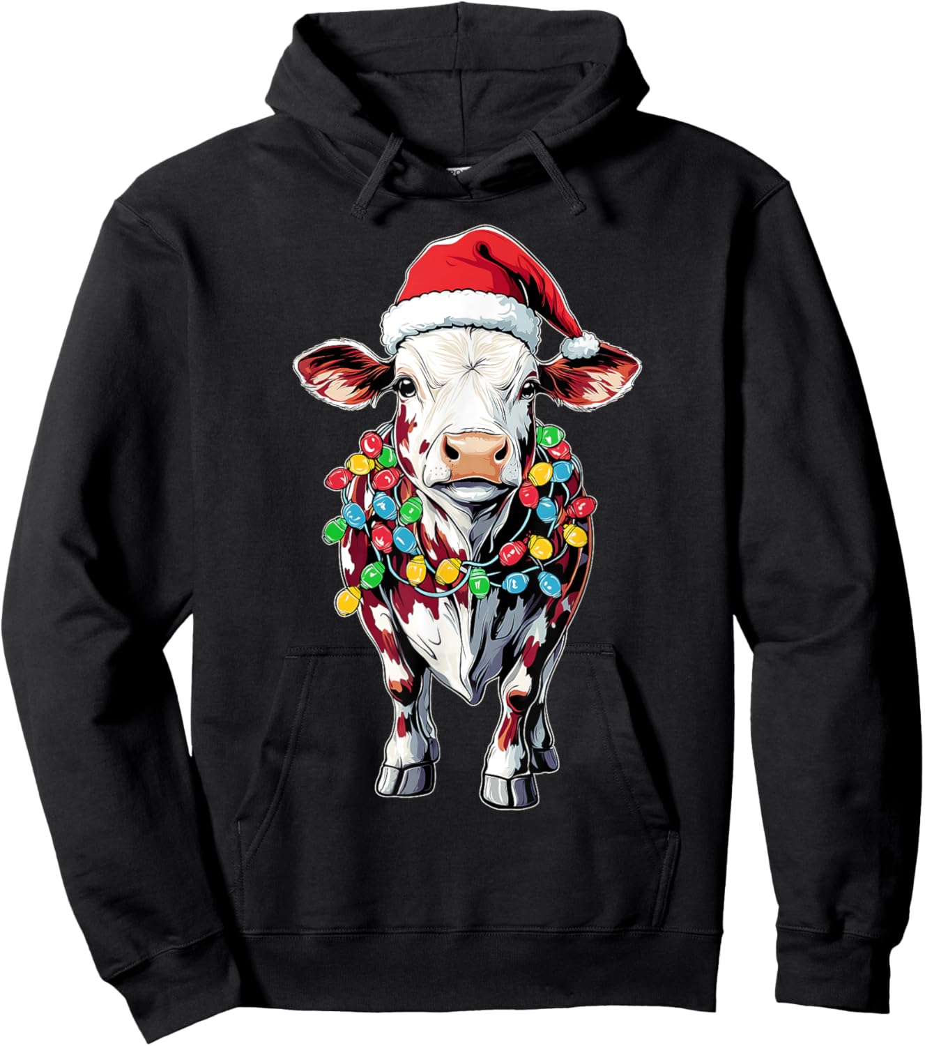 Hereford Cattle Farmer Christmas Hat Xmas - -Adults/Kids - Black - Short Sleeve - - Graphic - Cartoon - People - Christmas/Farming Enthusiasts, Young Adults, Children Hoodie - Hoodie | Black