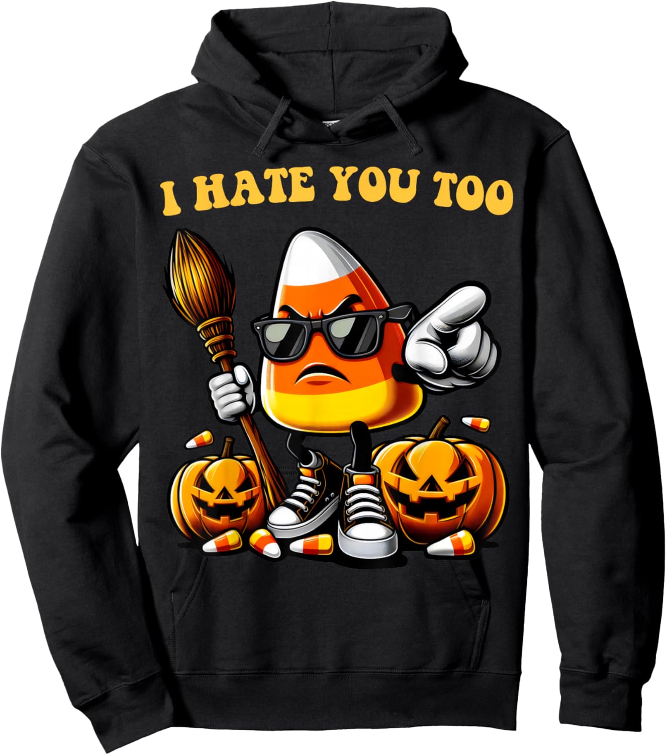 Groovy Team Candy Corn I Hate You Too Funny Halloween Sweets Hoodie - Hoodie | Black