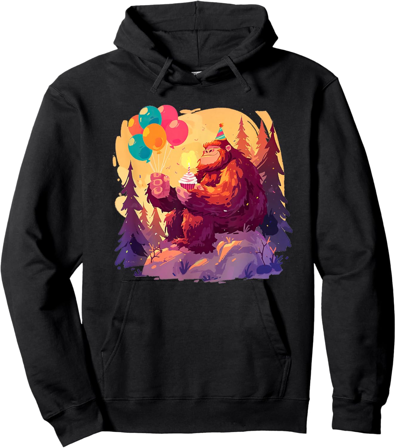 Sasquatch Birthday Party Balloon Cupcake BDay Bigfoot Theme Hoodie - Hoodie | Black