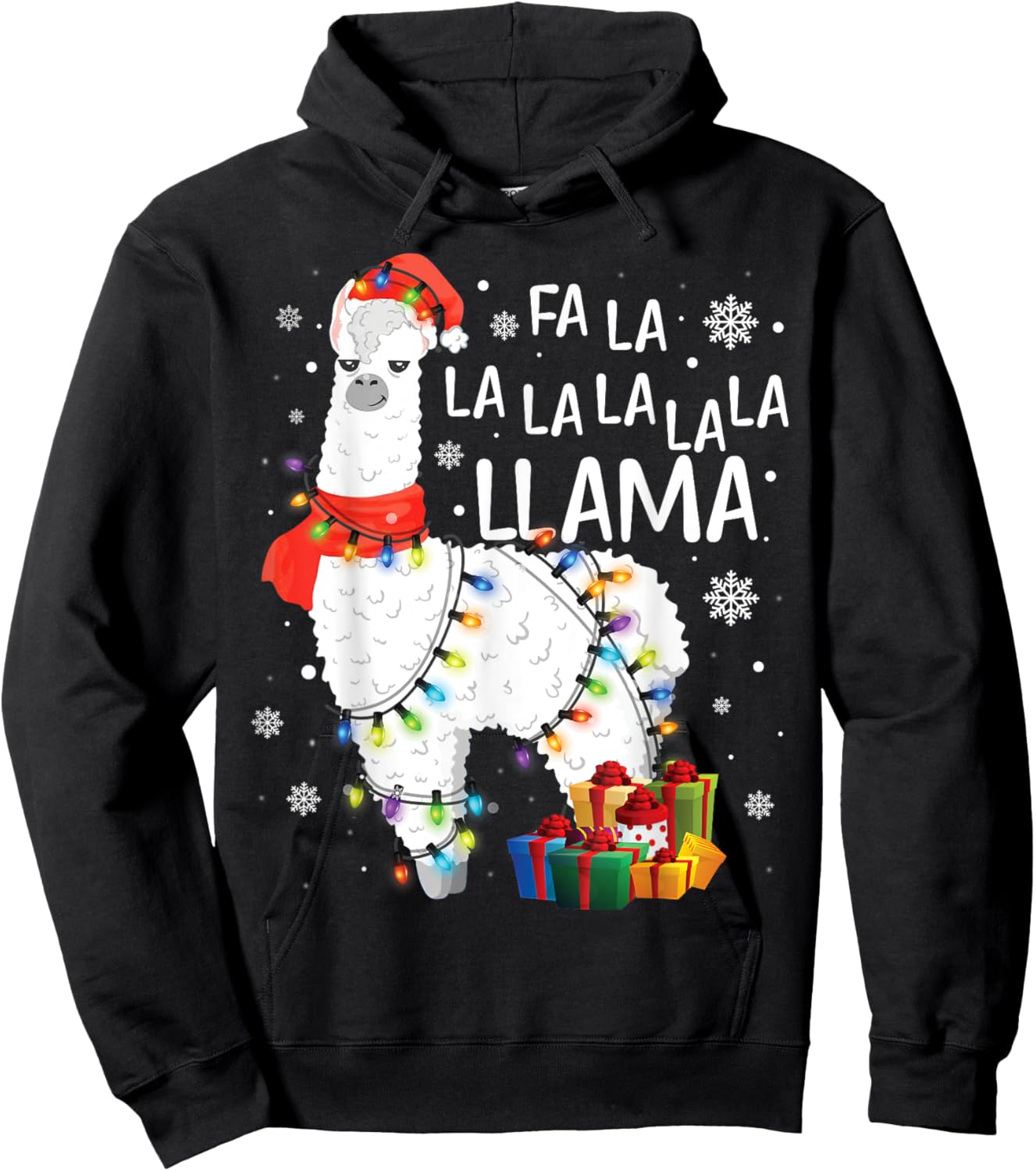 Fa La La Llama Christmas Funny Lllama Lover Xmas Pajamas Hoodie - Hoodie | Black