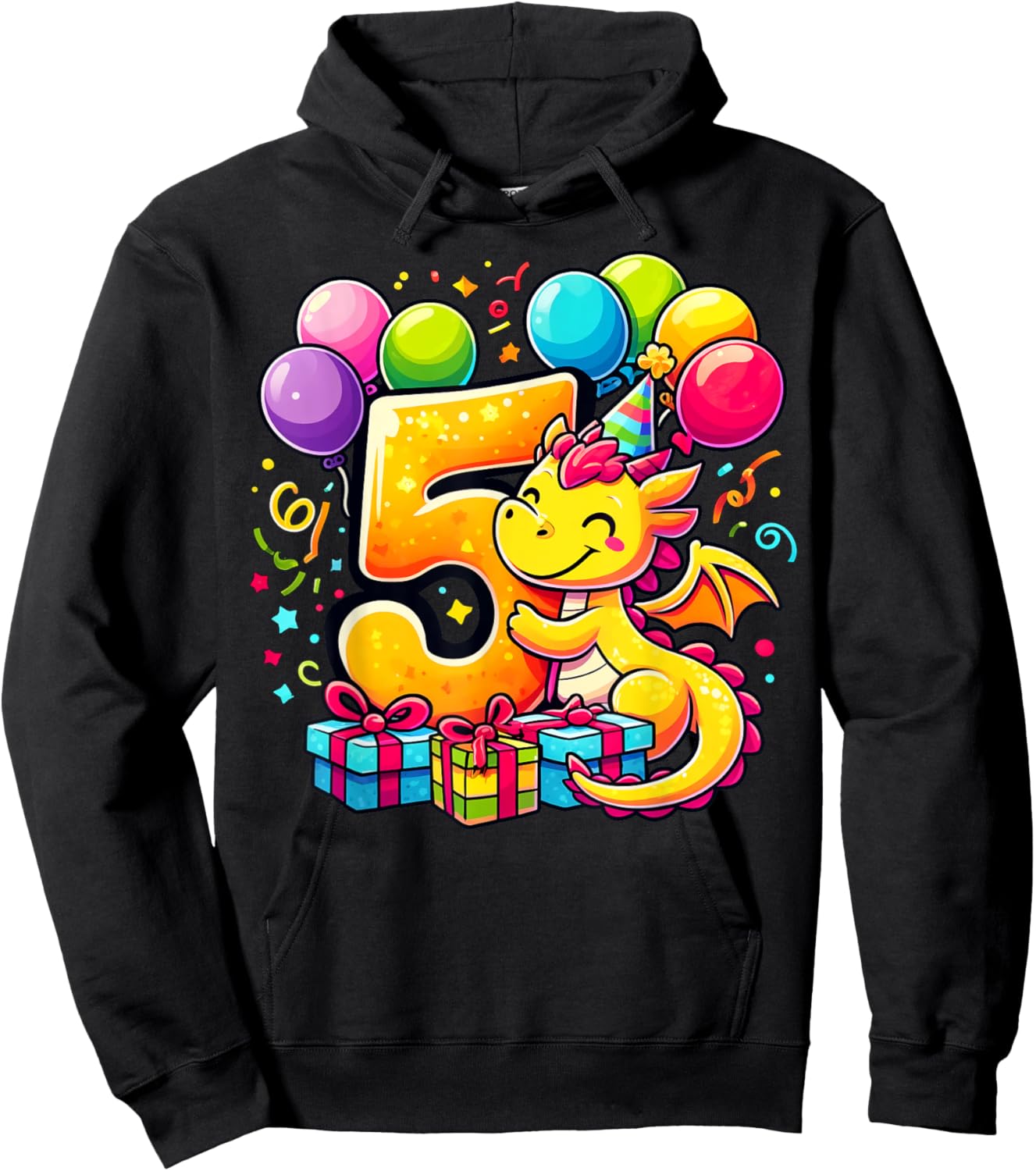 Bday fifth Boys, Girls, Kids age five 5th birthday Dragon Hoodie - Hoodie | Black