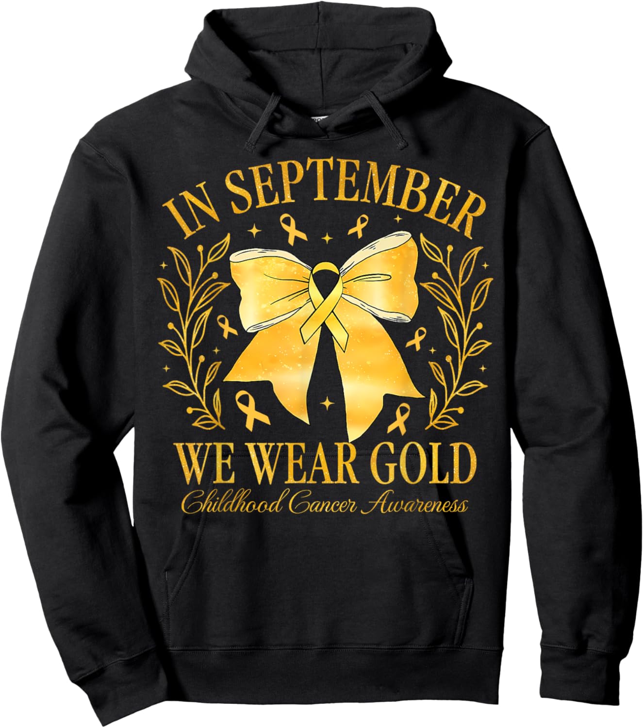 Childhood Cancer Awareness Month Gold Ribbon Coquette Bow Hoodie - Hoodie | Black