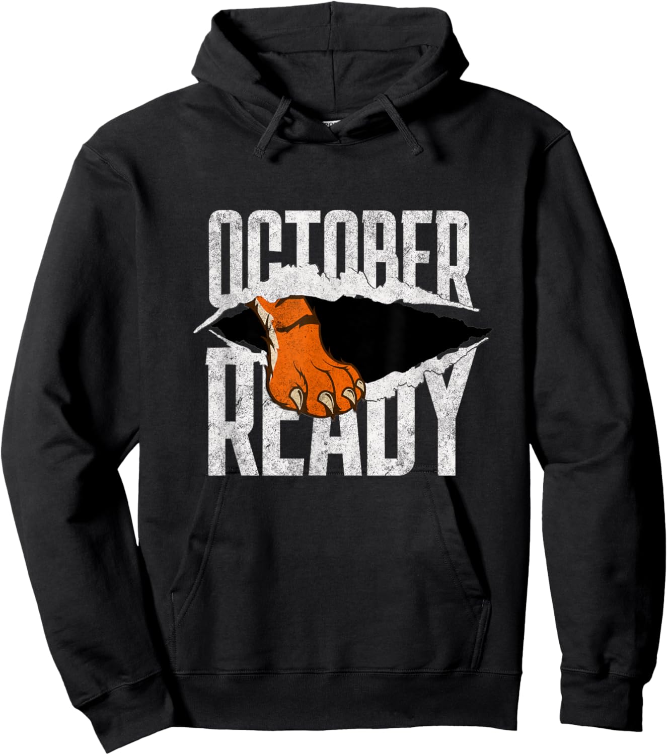 Distressed Tiger Foot Vintage October Ready Tigers Hoodie - Hoodie | Black