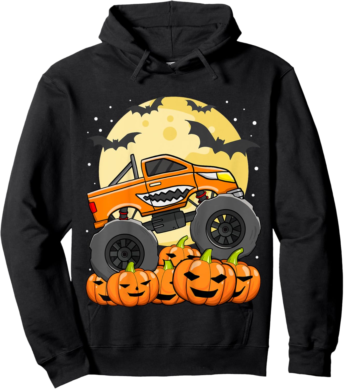 Kids Monster Truck Halloween Jack O Lantern Moon Pumpkin Toddler Hoodie - Hoodie | Black
