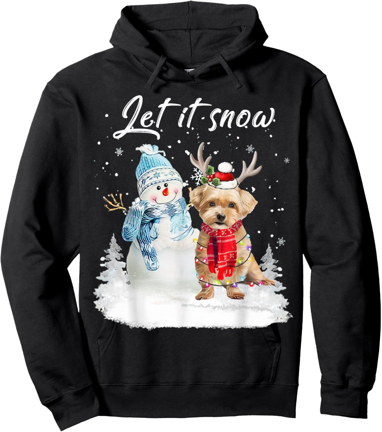 Shorkie Santa Dog Christmas Snowman Xmas Pajama Hoodie - Hoodie | Black