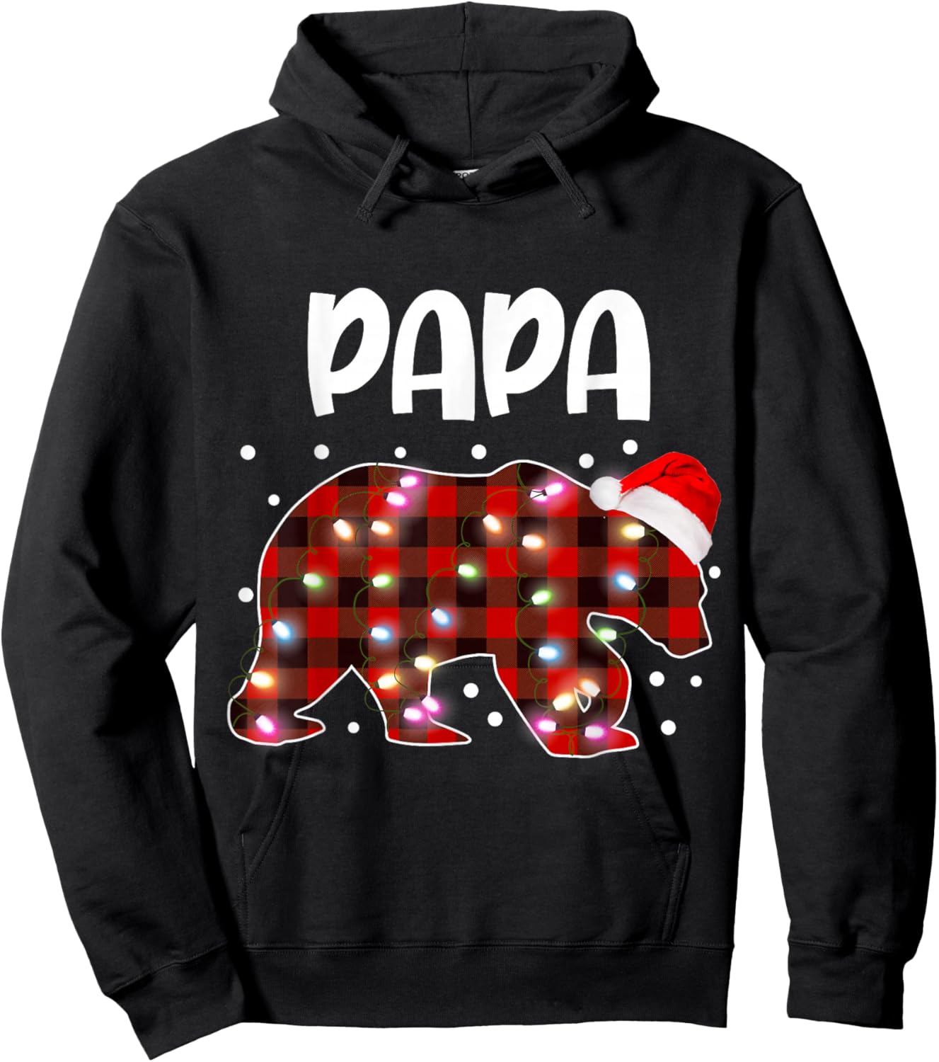 Papa Bear Red& Black Plaid Flannel Christmas Family Pajamas Hoodie - Hoodie | Black