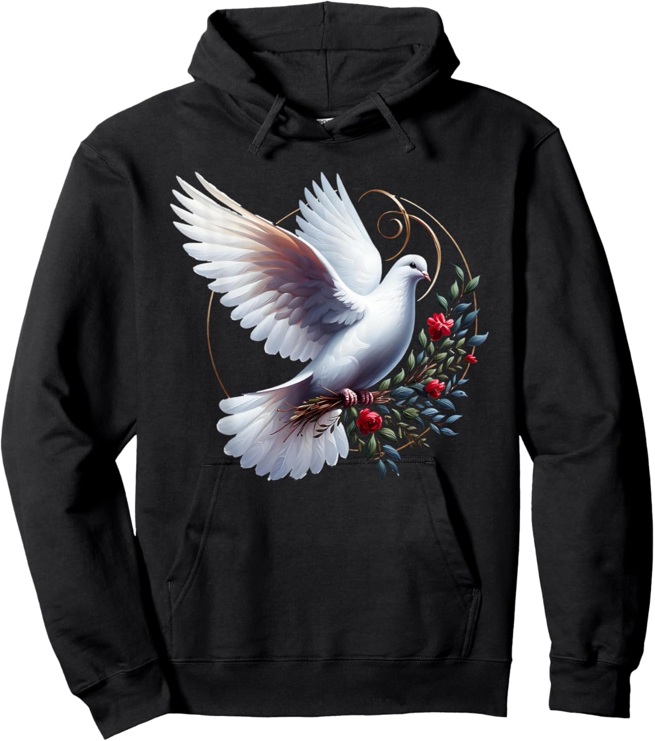 Elegant Flight of the Peaceful White Dove Bird Floral Art Hoodie - Hoodie | Black
