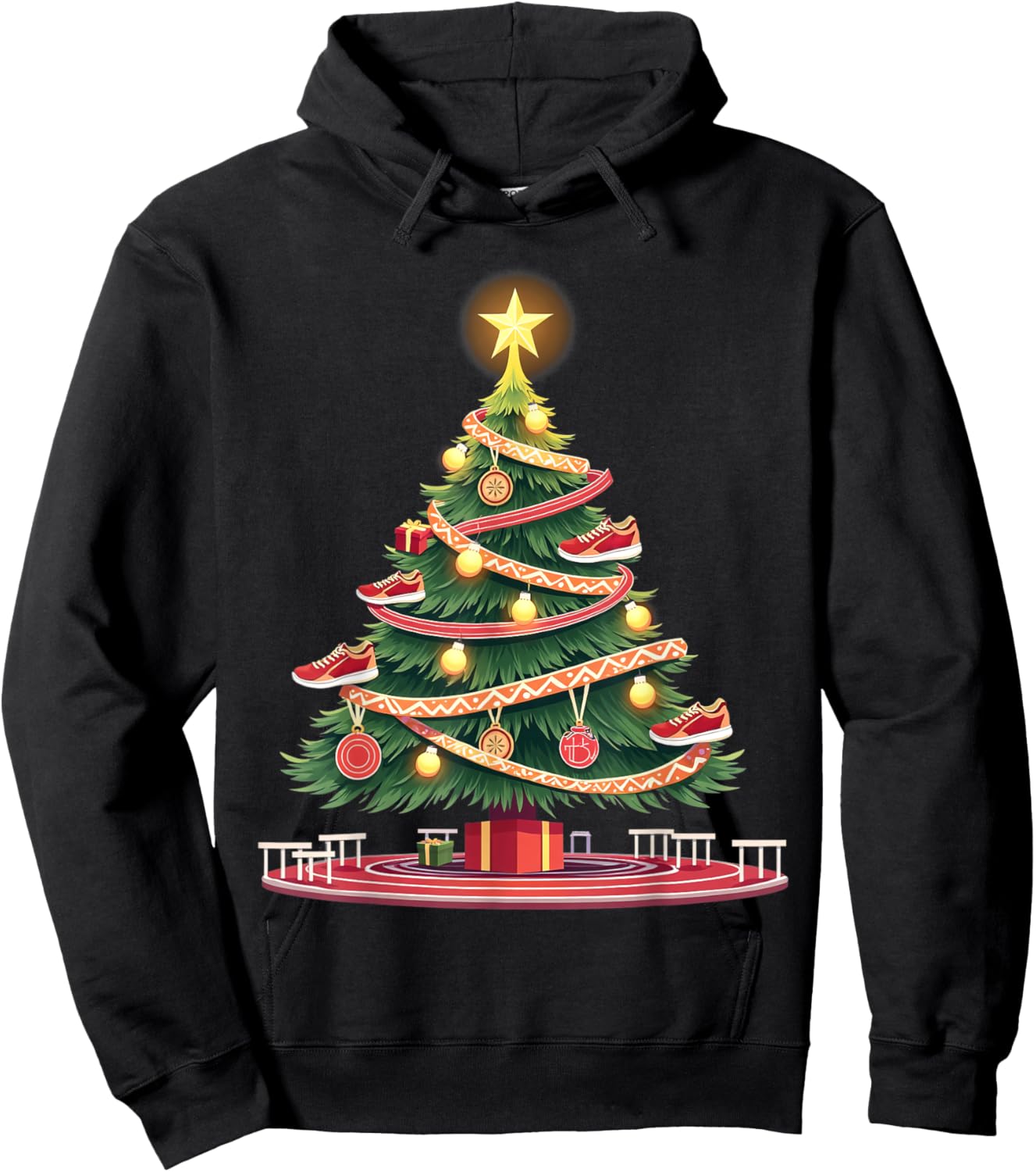 Track and Field Christmas Tree Funny Sports Lover for Runner Hoodie - Hoodie | Black