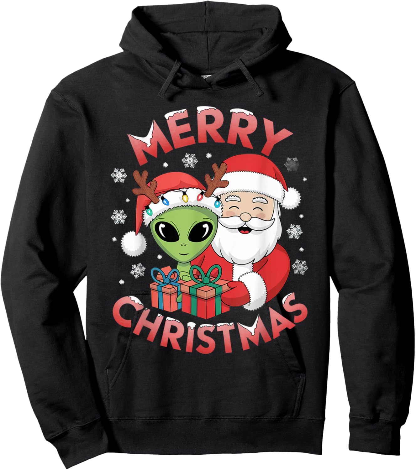 Cute Xmas Alien Santa on Alien Christmas Hoodie - Hoodie | Black
