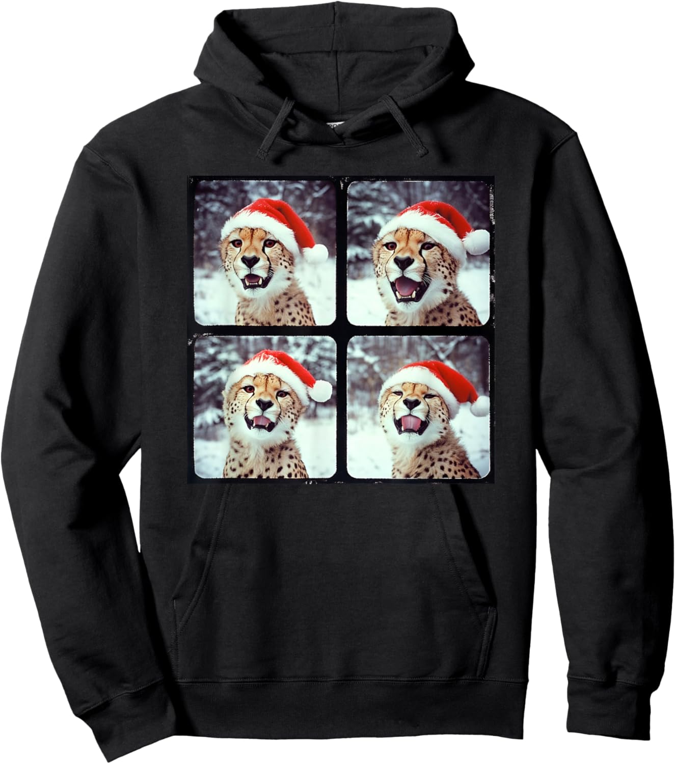 Cheetah With Santa Hat Zoo Animal Safari Cheetah Christmas Hoodie - Hoodie | Black