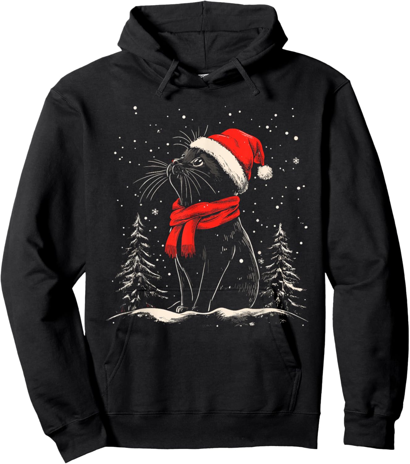 Black Cat Santa Hat Christmas Xmas Kitten Hoodie - Hoodie | Black