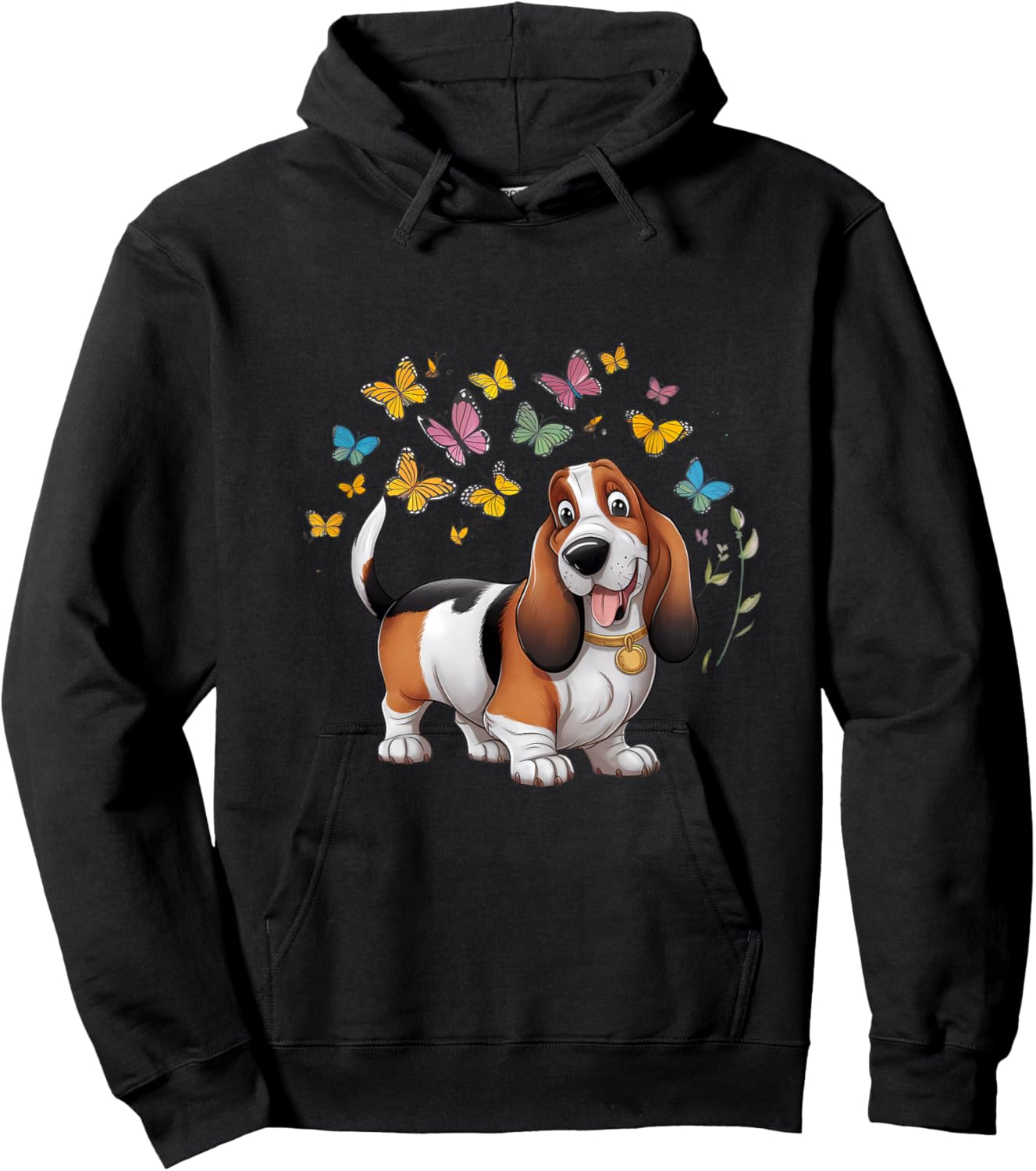 Basset hound dog with butterflies Hoodie - Hoodie | Black