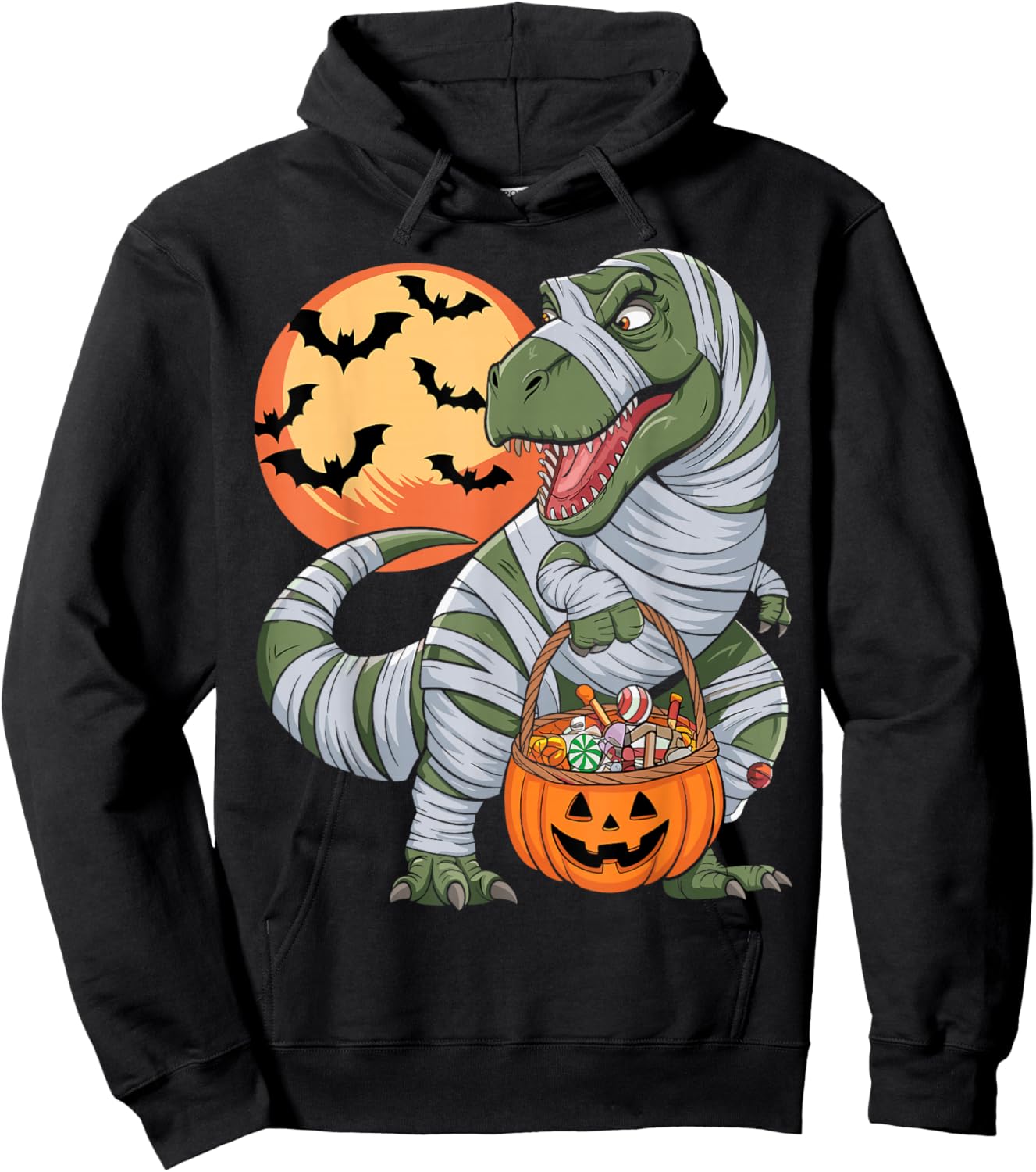 Halloween Boys Dinosaur T rex Mummy Pumpkin Hoodie - Hoodie | Black
