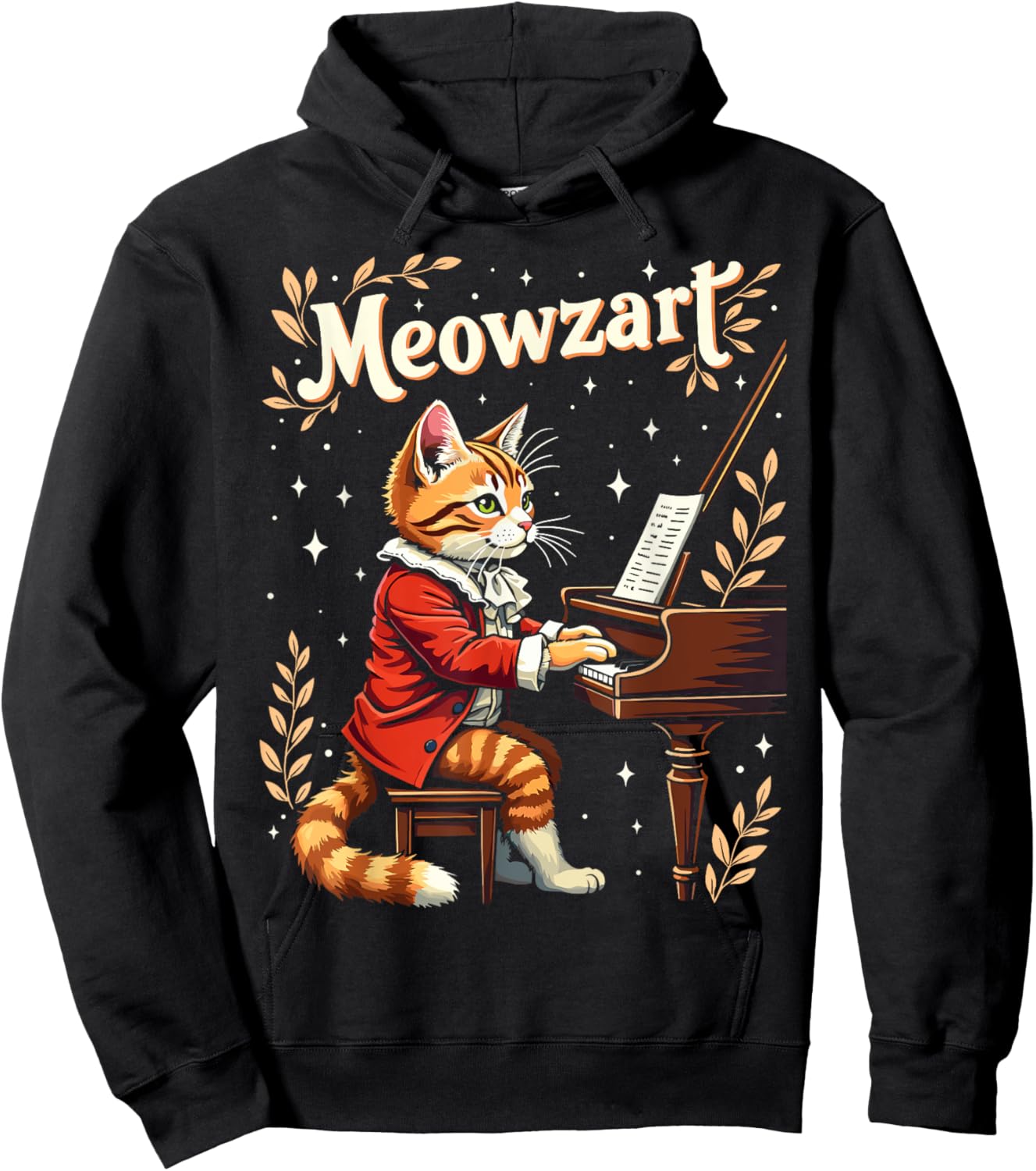 Meowzart Funny Mozart Classical Music Piano Funny Cat Pun Women Kids Hoodie - Hoodie | Black