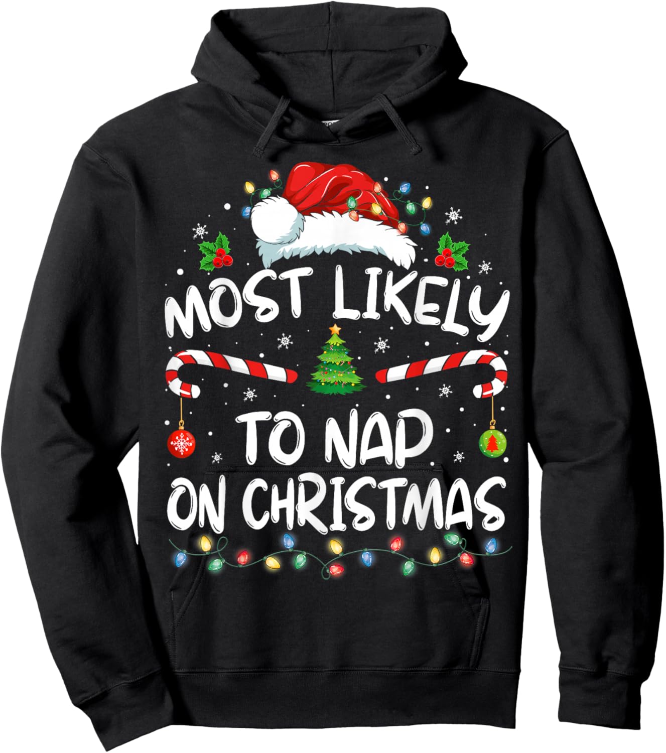 Most Likely To Nap On Christmas Family Christmas Pajamas Hoodie - Hoodie | Black