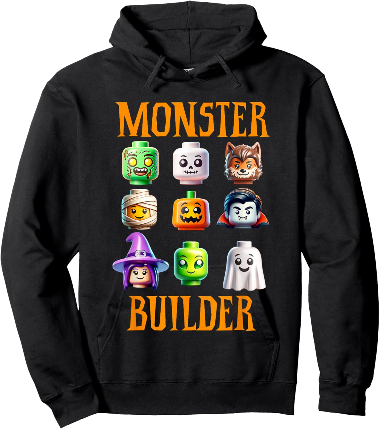 Halloween Buillding Brick Head Monster Builder Boys Kids Hoodie - Hoodie | Black