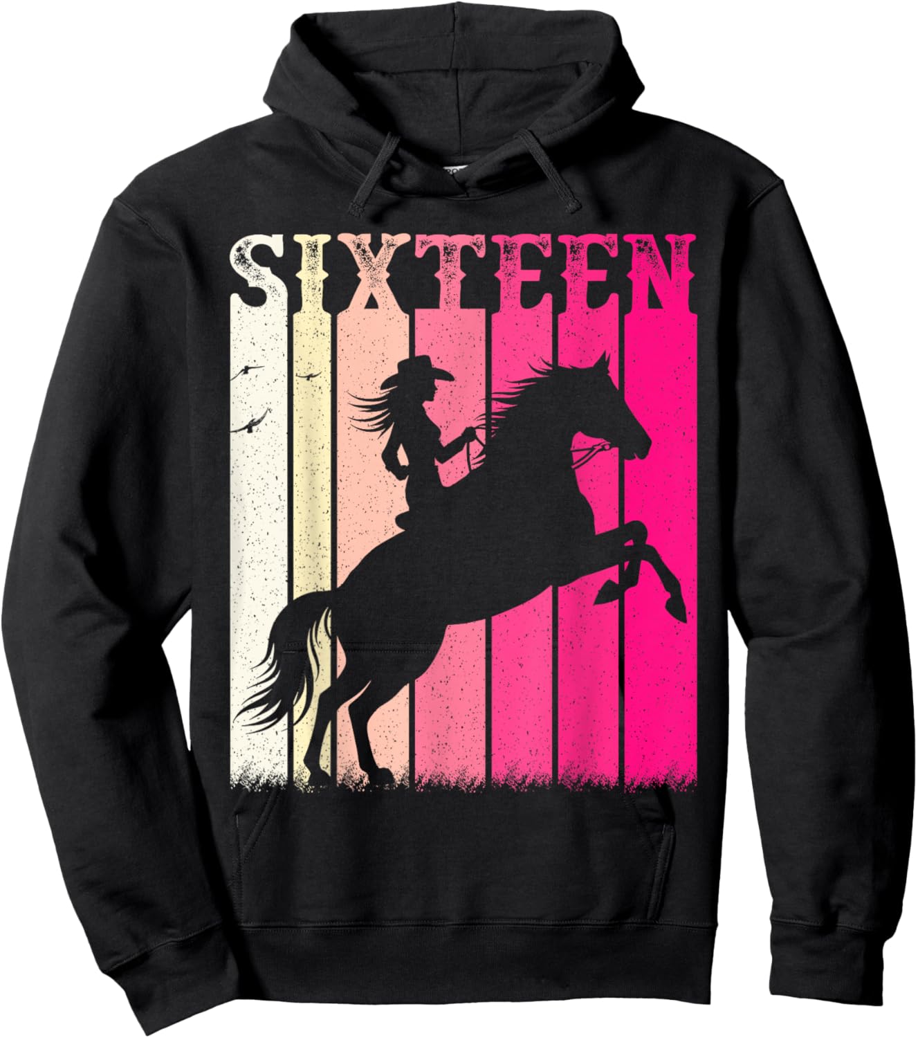 Rodeo 16th Birthday Cowgirl Girls 16 Year Old Horse Western Hoodie - Hoodie | Black
