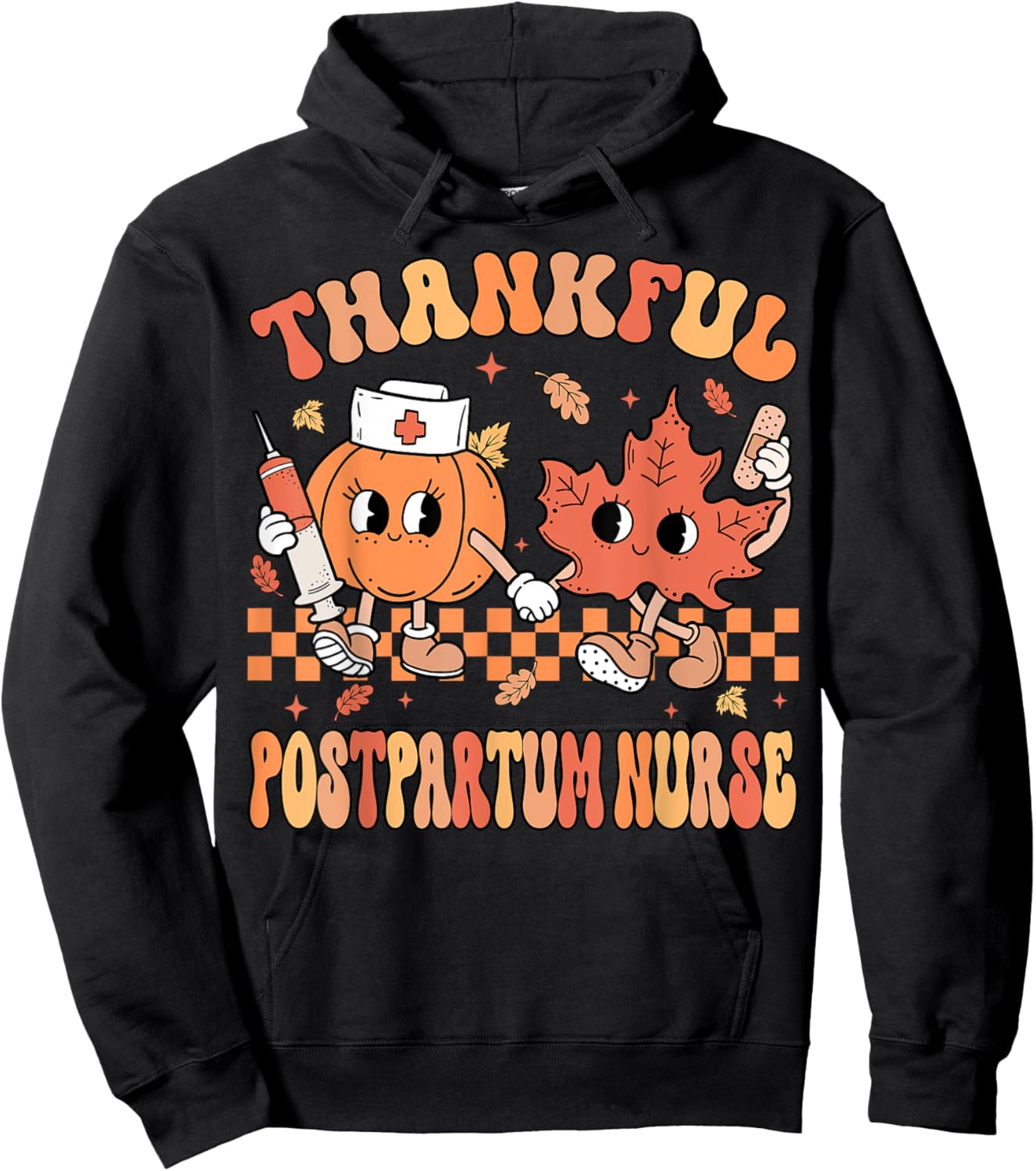 Thankful Postpartum Nurse Thanksgiving Mother Baby Fall Hoodie - Hoodie | Black