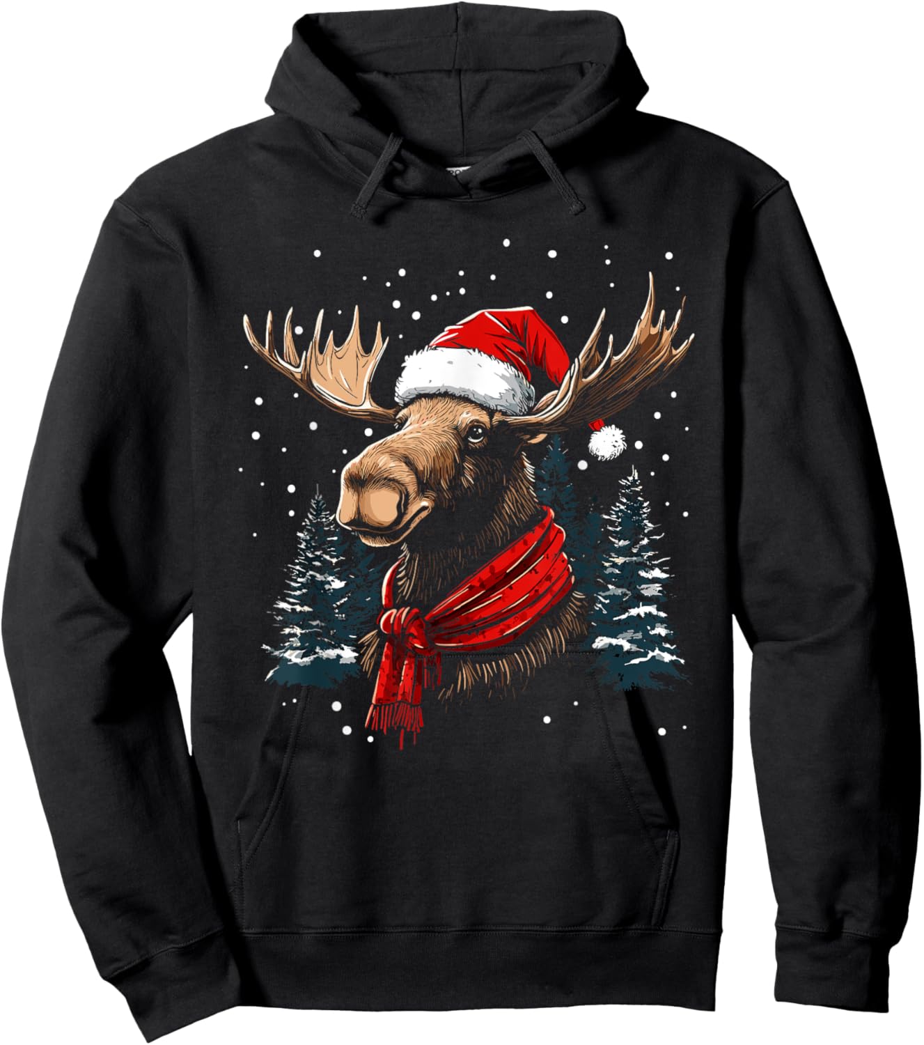 Moose Santa Hat Christmas Pajama Funny Moose Xmas Hoodie - Hoodie | Black