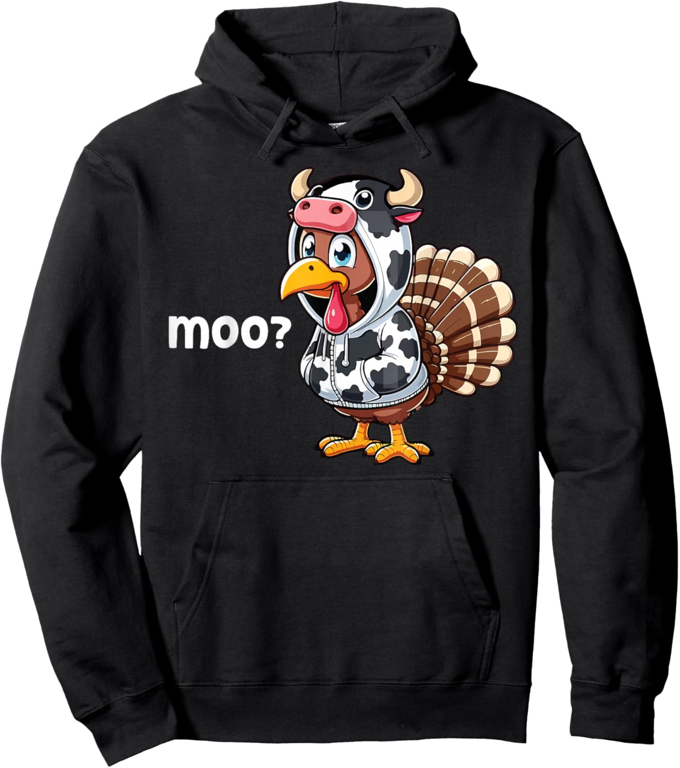 Cute Turkey Moo Cow Funny Turkey Trot Outfit Thanksgiving Hoodie - Hoodie | Black