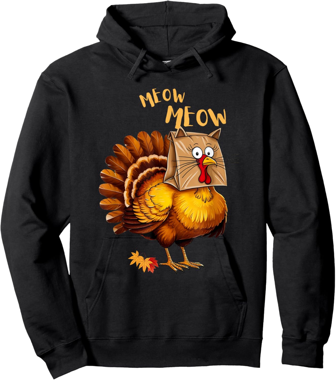 Thanksgiving Turkey Cat Meow Funny Men Women Thanksgiving Hoodie - Hoodie | Black